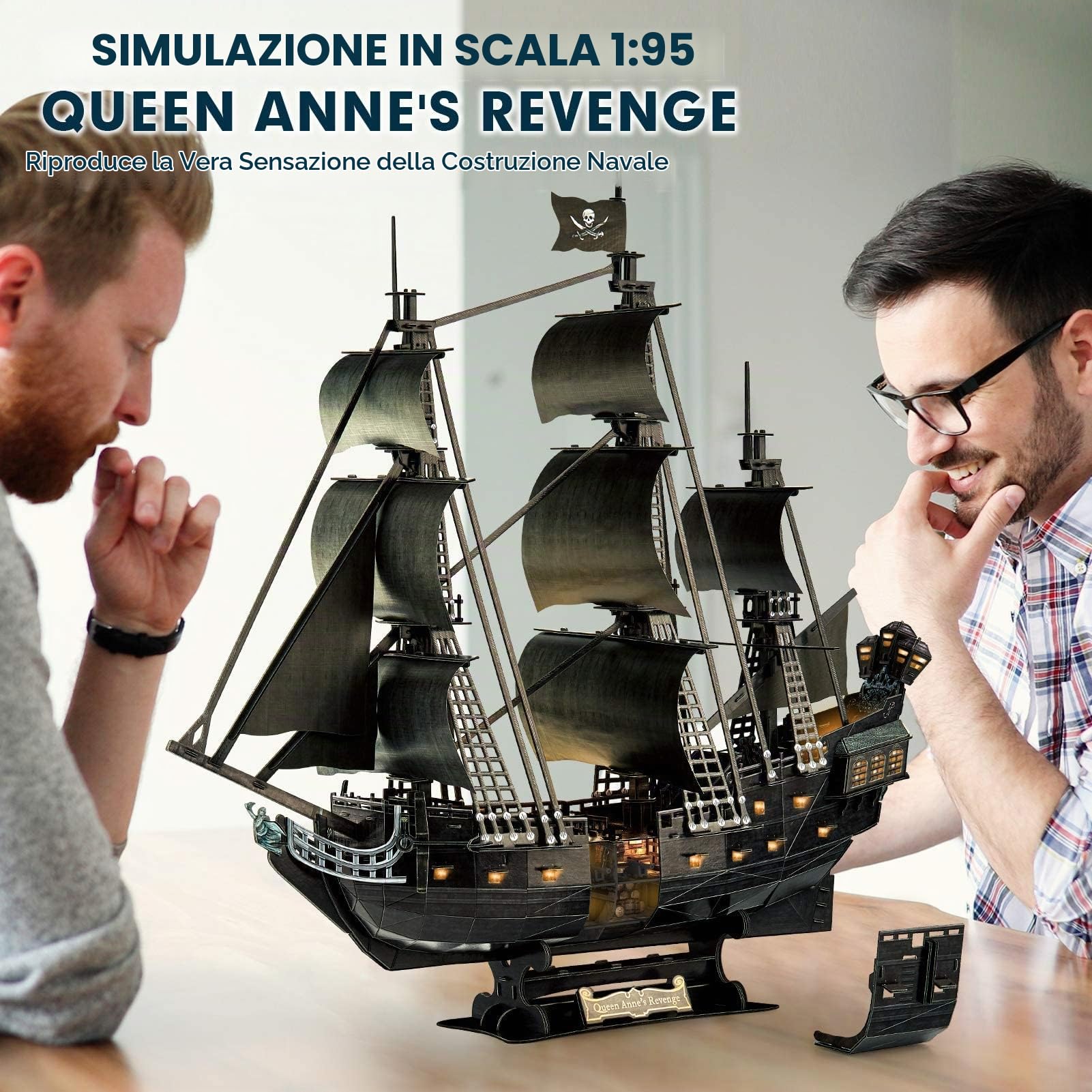CubicFun Puzzle 3D LED Queen Anne's Revenge, Modello Nave Pirata 293 Pezzi | Nave Pirata con Interni Dettagliati, Kit Costruzione Modellismo Adulti, Modello Collezione con Luci LED