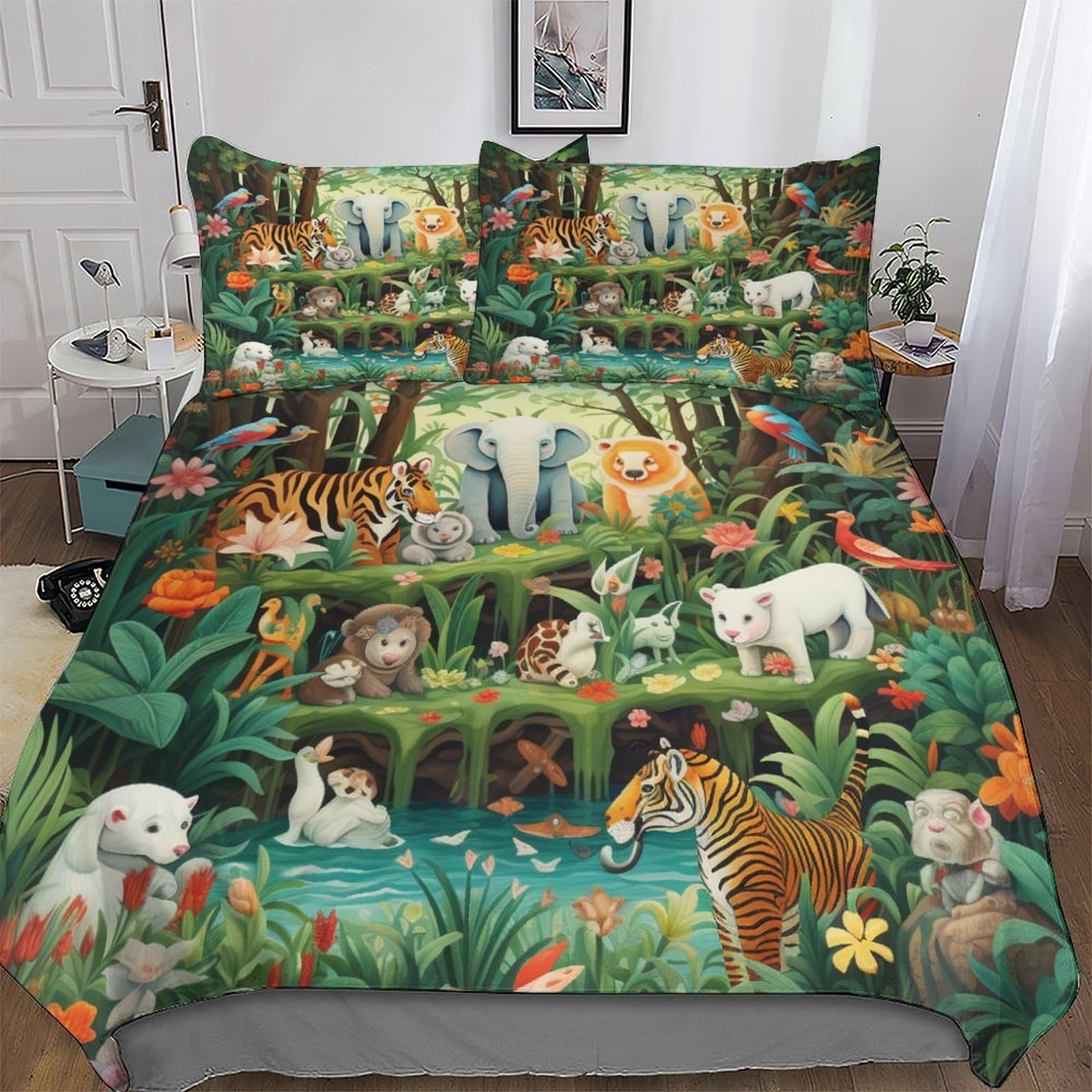 Dcccy Jungle Animals-1 Jungle Animals Duvet Cover Sets, Bedding Bed For Adults Teenager Kids, Quilt Covers With Pillowcase Soft Comforter Cover 3 Pieces Double (200X200cm)