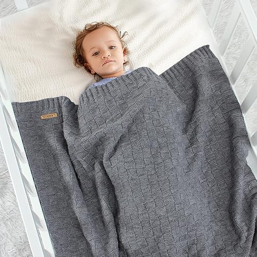 Miniatura 2 de LAWKUL Manta de punto trenzado de ganchillo gris para bebé, manta neutra segura para recién nacidos, niños y niñas, 40 x 30 pulgadas