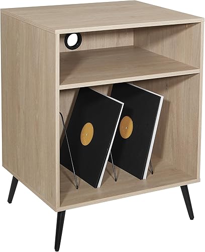 Miniatura 10 de OSP Home Furnishings Consola de soporte para tocadiscos retro con almacenamiento de álbumes, acabado de aliso noruego