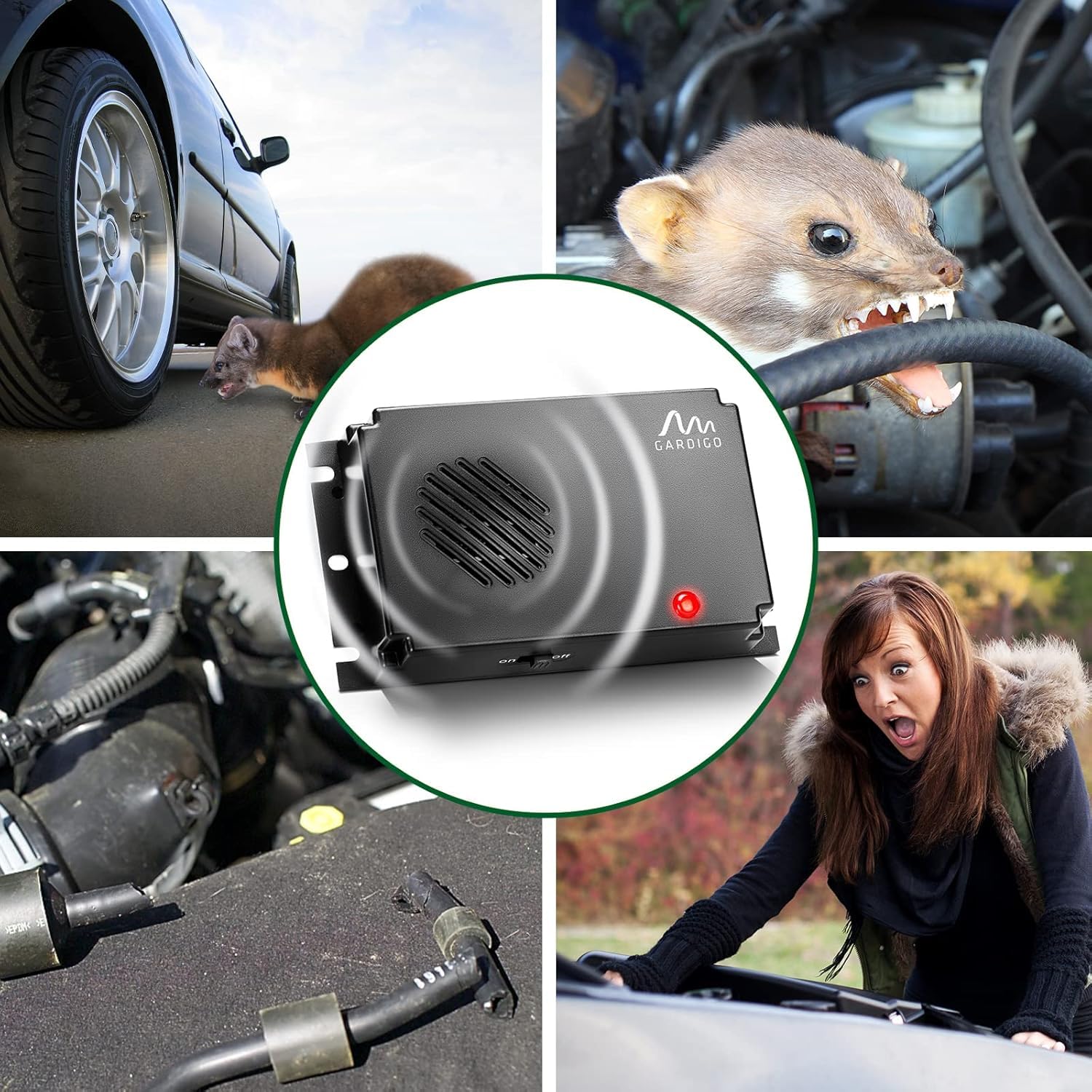 Gardigo® Marderschreck Marder-Frei Mobil - 2er Set | Marderschreck Auto | Ultraschall Marderabwehr | Marderschreck Auto Batteriebetrieben | Marderschutz für KFZ, Motorraum, Dachboden, Haus, Garten