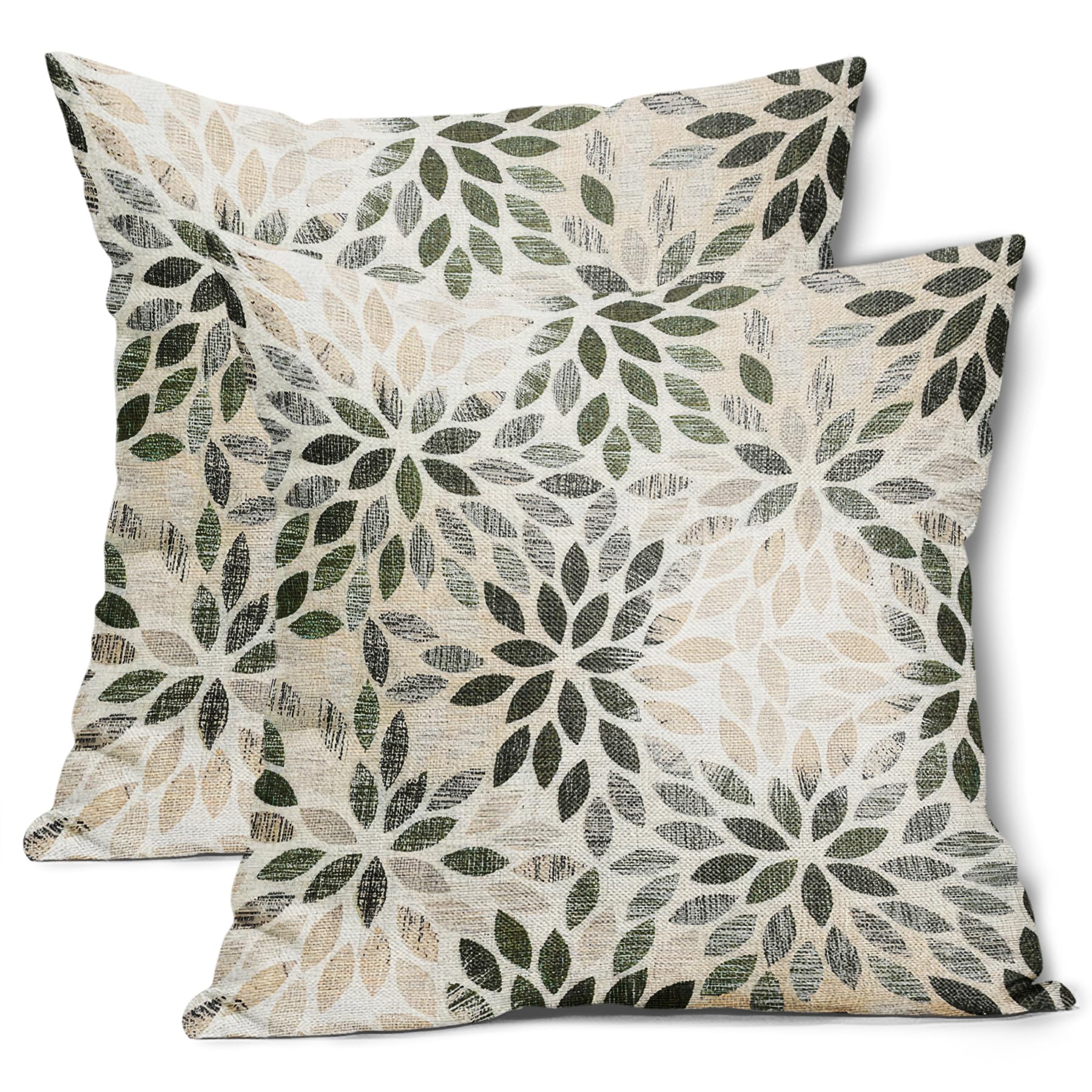 Olive Green Dahlia Throw Pillow Covers 20x20 Inch Rustic Geometric Flower Decorative Square Pillow Cases Beige Tan Gray Floral Cushion Covers Farmhouse Home Decor For Sofa Couch Outdoor Set of 2