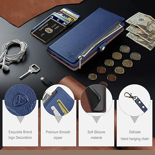 Miniatura 6 de XcaseBar Funda tipo cartera para iPhone 14 Pro Max de 6.7 pulgadas con cremallera y tarjetero de crédito con bloqueo RFID, funda de piel sintética