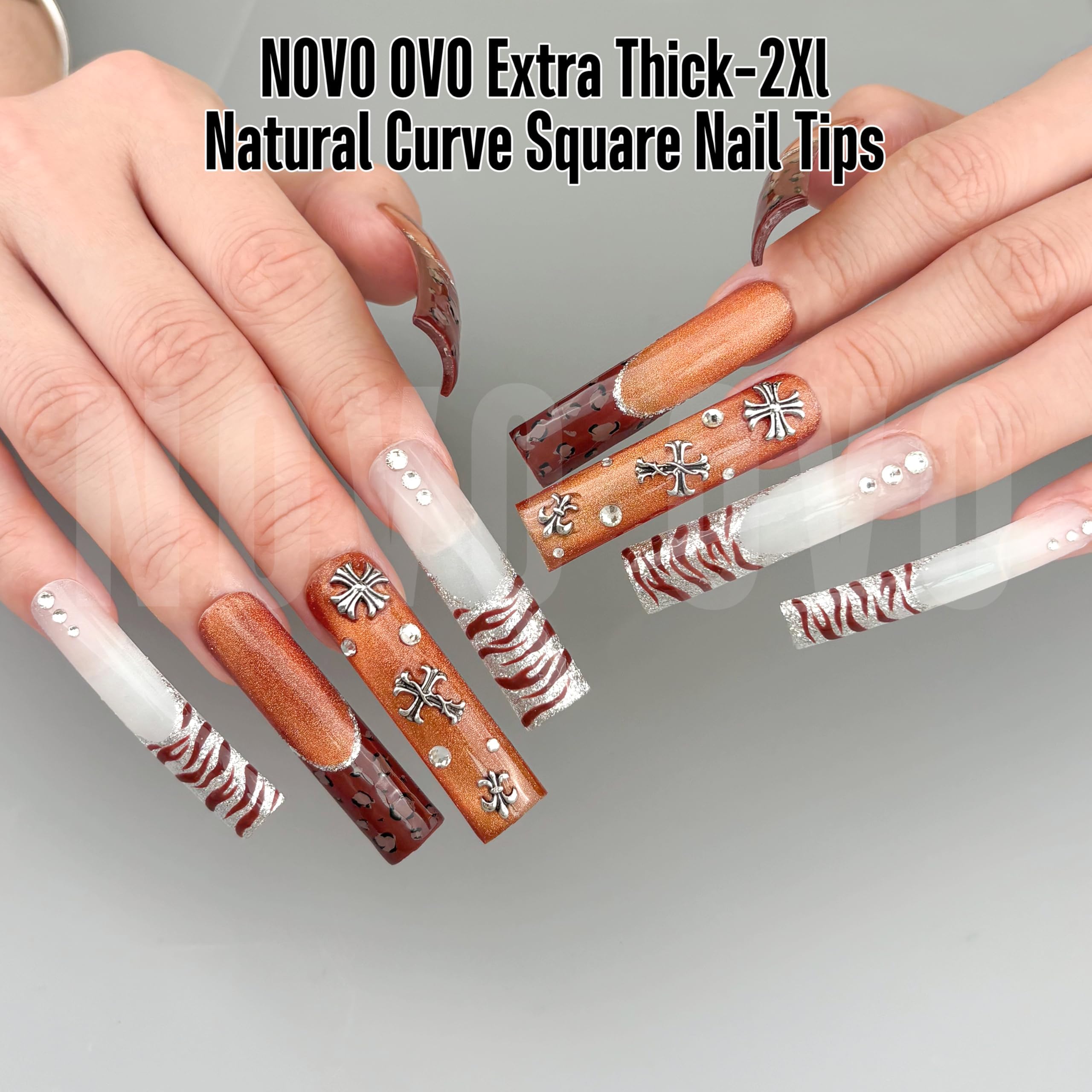 NOVO OVO Halloween XXL Shape Square Slight Curved Nail Tips No C Curve, Extra Thick Natural Curve Clear False Nails Press on - Image 3