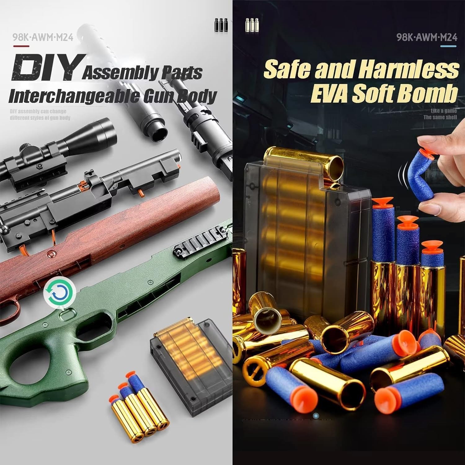 Bala de Espuma para Rifle de Francotirador con 20 Bolas Suaves, Rifle de Francotirador con Bisel para niños Unisex, Juego de Blaster para niños, niños y Adultos (Kar 98K)