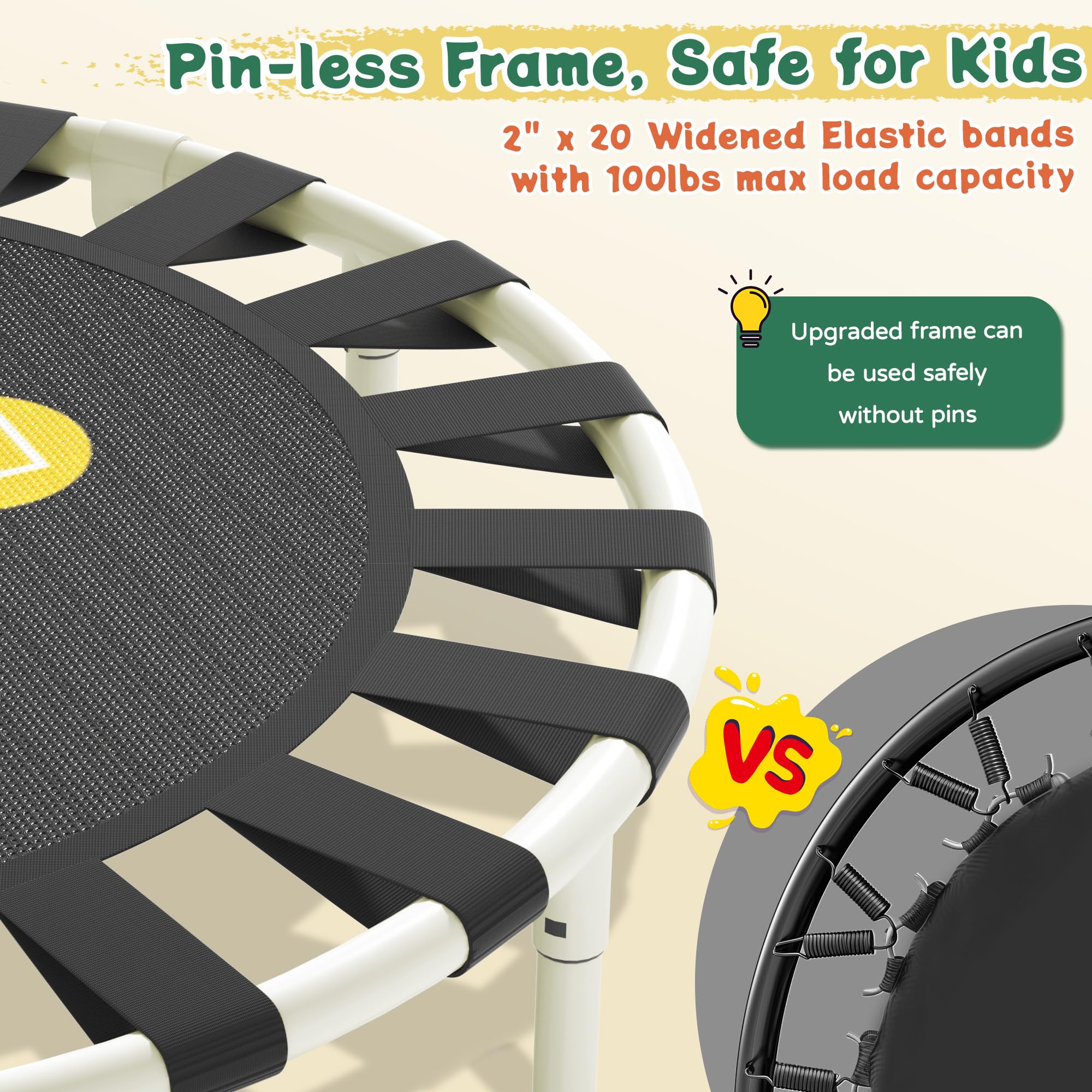JOY SPOT! Trampolin Kinder Indoor Outdoor, Ø91cm Mini Trampolin mit Verstellbarer Haltegriff, Faltbares Kindertrampolin bis 45 kg, Fitness Rebounder mit Sicherheitspolster für Kleinkind 3-12