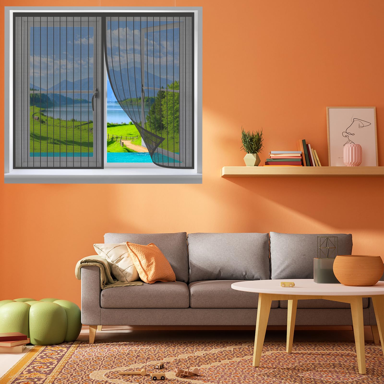 Lihuane Black Window Screen Mesh 110 X 175 Cm Closes Automatically Mesh Curtains, Door Curtains Window Fly Screens For Keep Bugs/Flys/Mosquitoes For Windows Doors Patio, Cat-Proof,