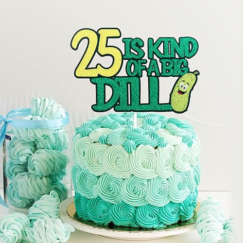 Miniatura 6 de 25 is Kind of a Big Dill Happy Birthday Cake Topper  Divertidas decoraciones de pepinillo verde con purpurina para cumpleaños 25 para mujeres y