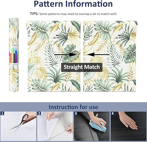Miniatura 9 de WESTICK Papel tapiz dorado tropical para despegar y pegar para baño, papel de contacto tropical impermeable, papel tapiz floral para dormitorio,