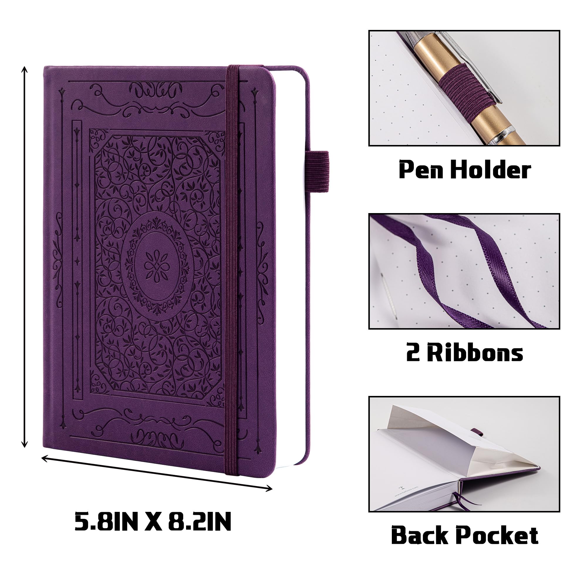 TIEFOSSI Cuaderno Bullet Dotted Journal, papel grueso numerado de 160 g/m², cuaderno de cuadrícula de puntos de tapa dura A5 para mujeres, hombres, trabajo, escritura, Bullet Journaling, dibujo