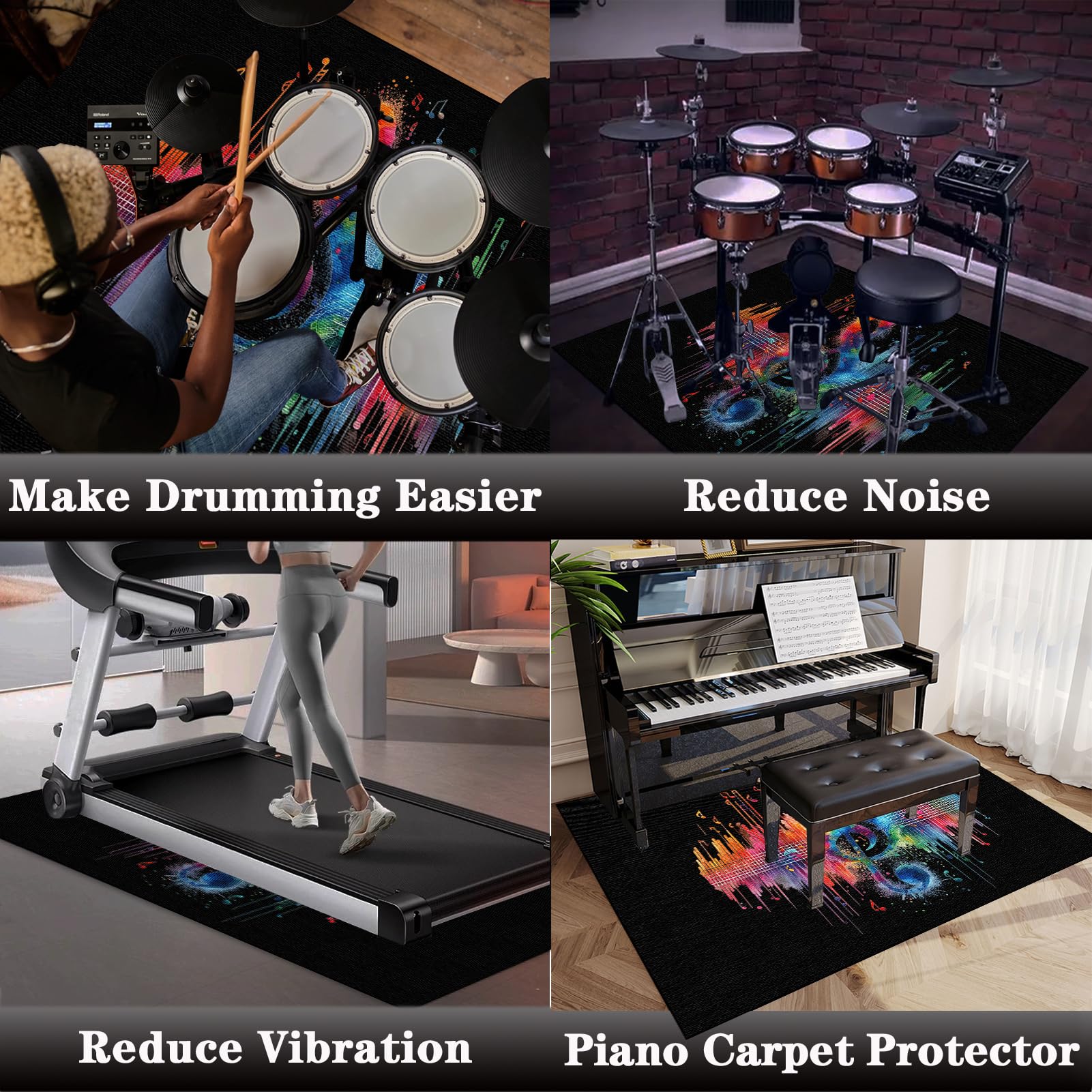 Trommel Teppiche rutschfeste | Schallschutz Matte Drum Teppich 200 x 160 cm | Schlagzeug Teppich | Elektrisches Schlagzeugteppich | Quadratische Schallschutzdecke für E-Drum-Kits Bass Drum Snare