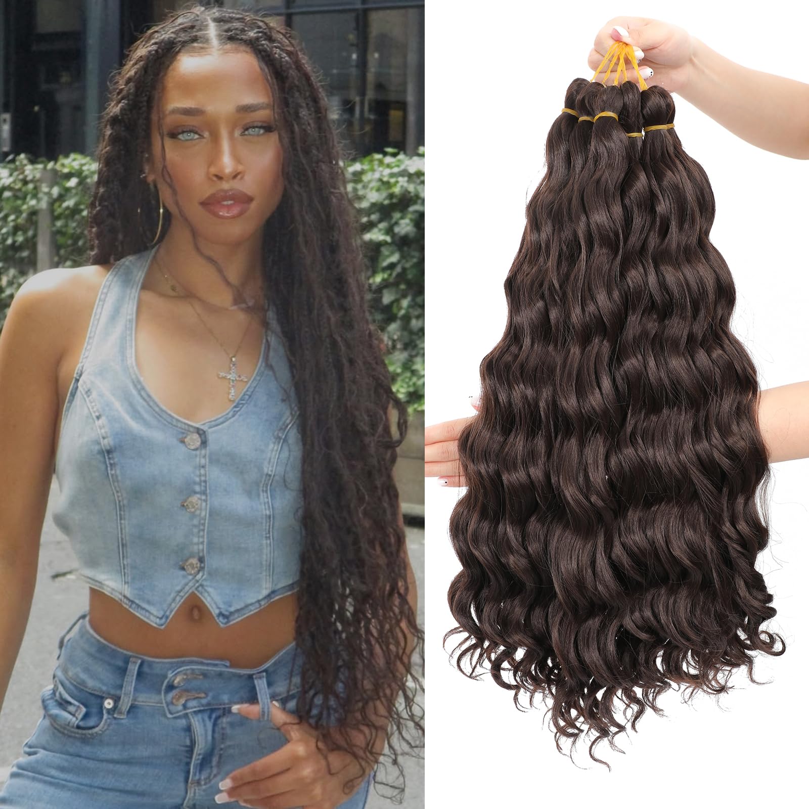 MLETULIPS Curly Crochet Braiding Hair Extensions Deep Wave Braiding Hair Ocean Wave Crochet Hair Soft Synthetic Bohemian Curly Water Wave Crochet Braids for Women (4#