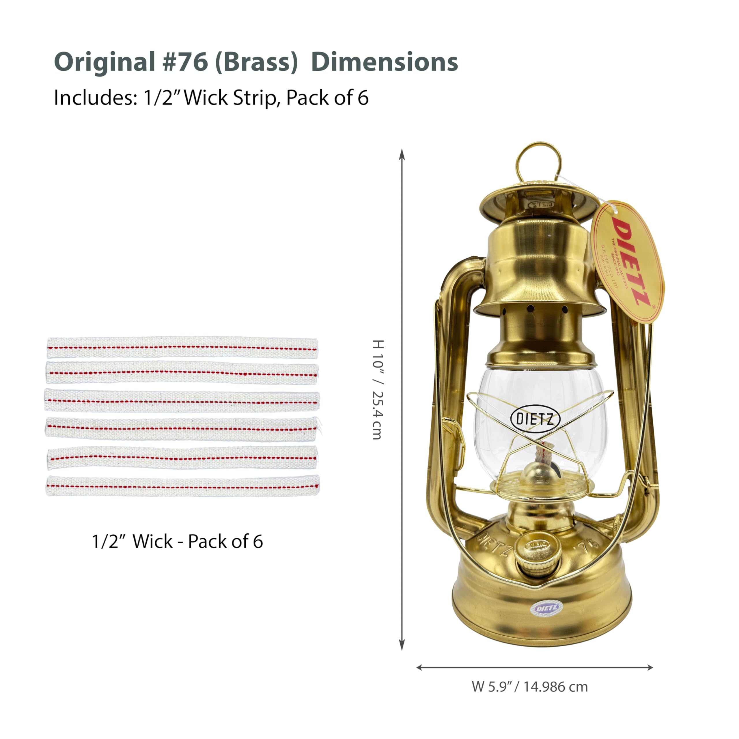Light of Mine - Dietz #76 Original Solid Brass Oil Lantern with 100% Cotton 1/2