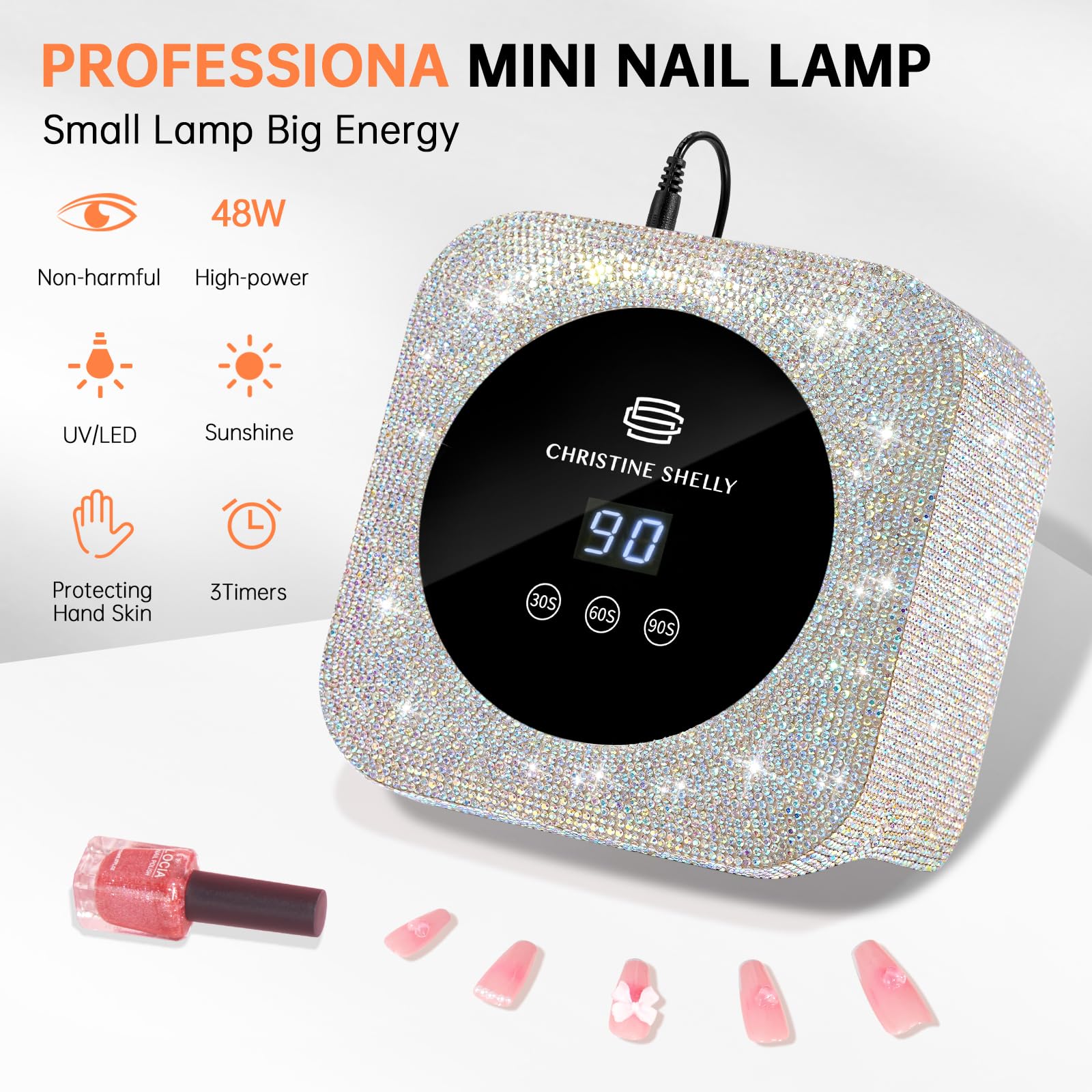 Lámpara Secadora de Uñas, CHRISTINE SHELLY Profesional LED UV Lampara Uñas de Gel, Curado Luz en 3 modos para tiempo 30s, 60s y 90s