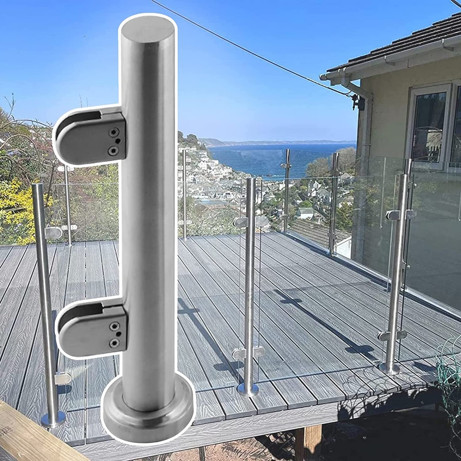 Poteau de garde-corps pour escalier intérieur avec panneau de serrage pour clôture