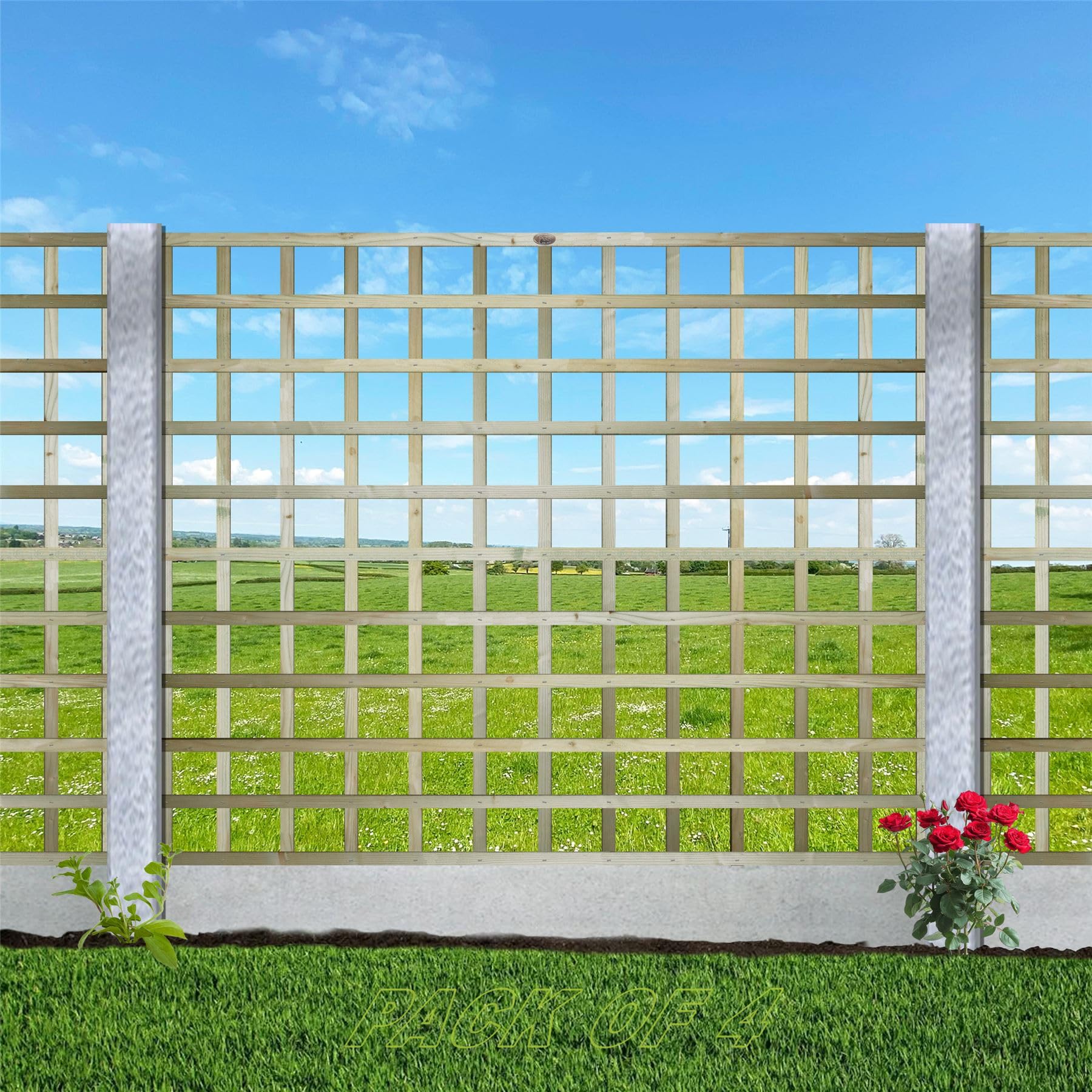 Standard Square Flat Top, 6ft x 5ft (4 Pack) Wooden Garden Fence Trellis Panel | Decorative Fencing for Screening Divider, Pergola, & Boundary Wall Lattice (Wide: 182cm x High: 150cm)