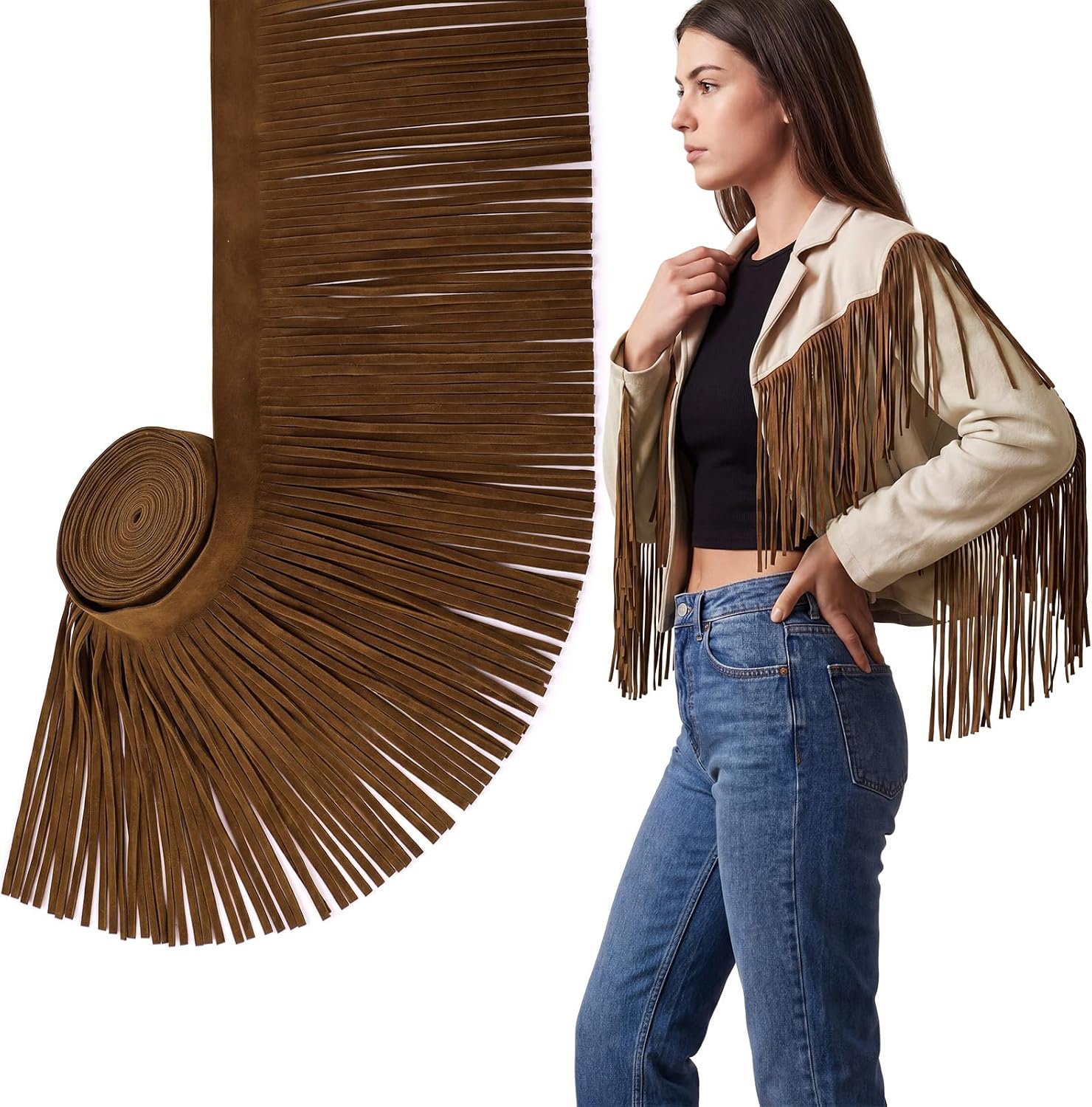 5 Yards 6 Inch Double Side Suede Fringe Trim Faux Leather Tassels Dark Brown Suede Tassel Fringe Trim for DIY Sewing Craft Clothing Handbag Garment Curtains Hem Accessories Boho Decor