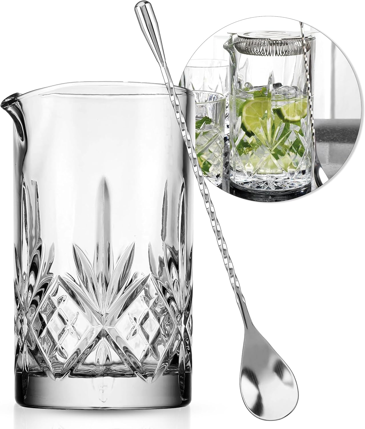 Cocktail Mixing Glass with Stirrer – 17oz Bar Mixing Pitcher for Stirring Cocktails and Drinks