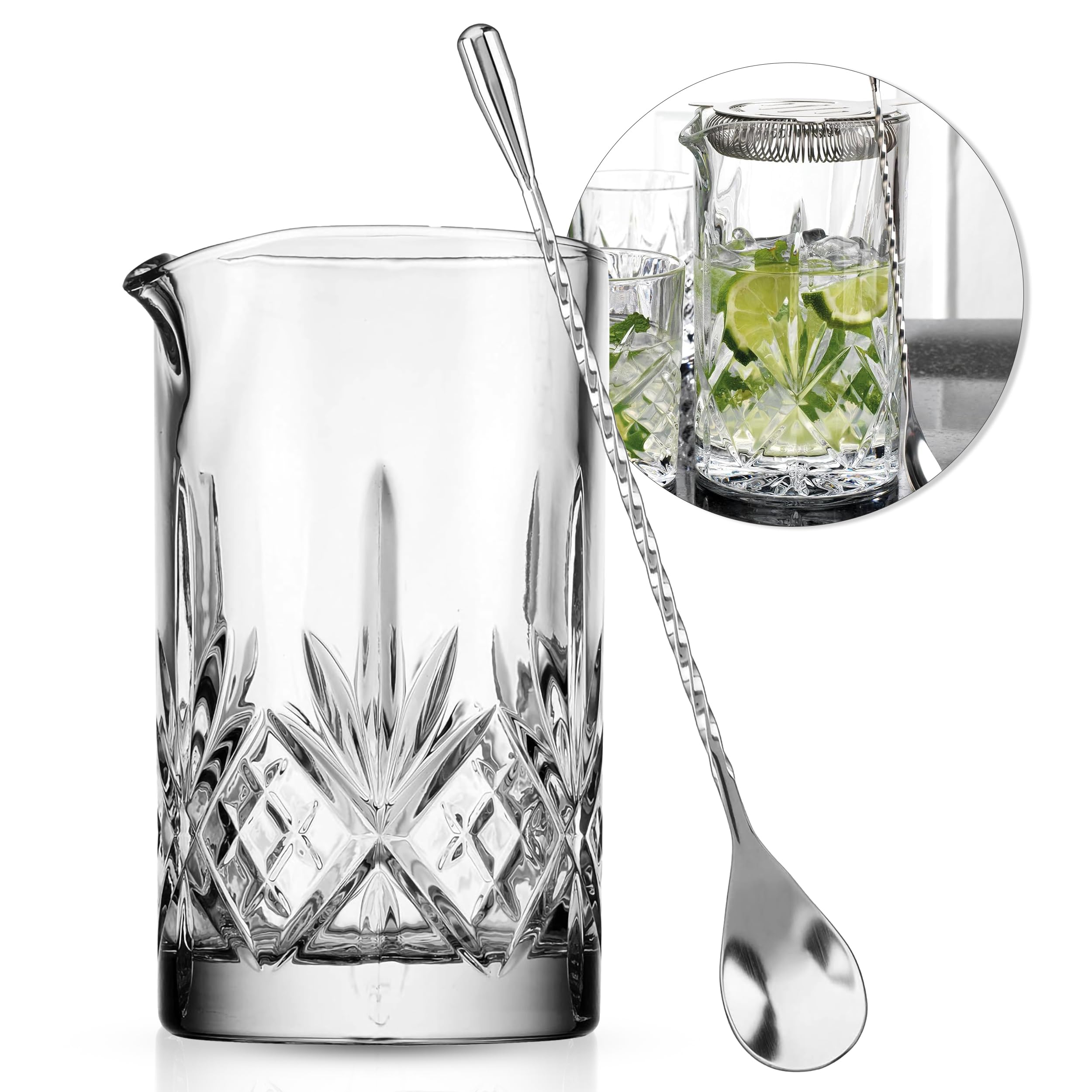 Cocktail Mixing Glass with Stirrer – 17oz Bar Mixing Pitcher for Stirring Cocktails and Drinks