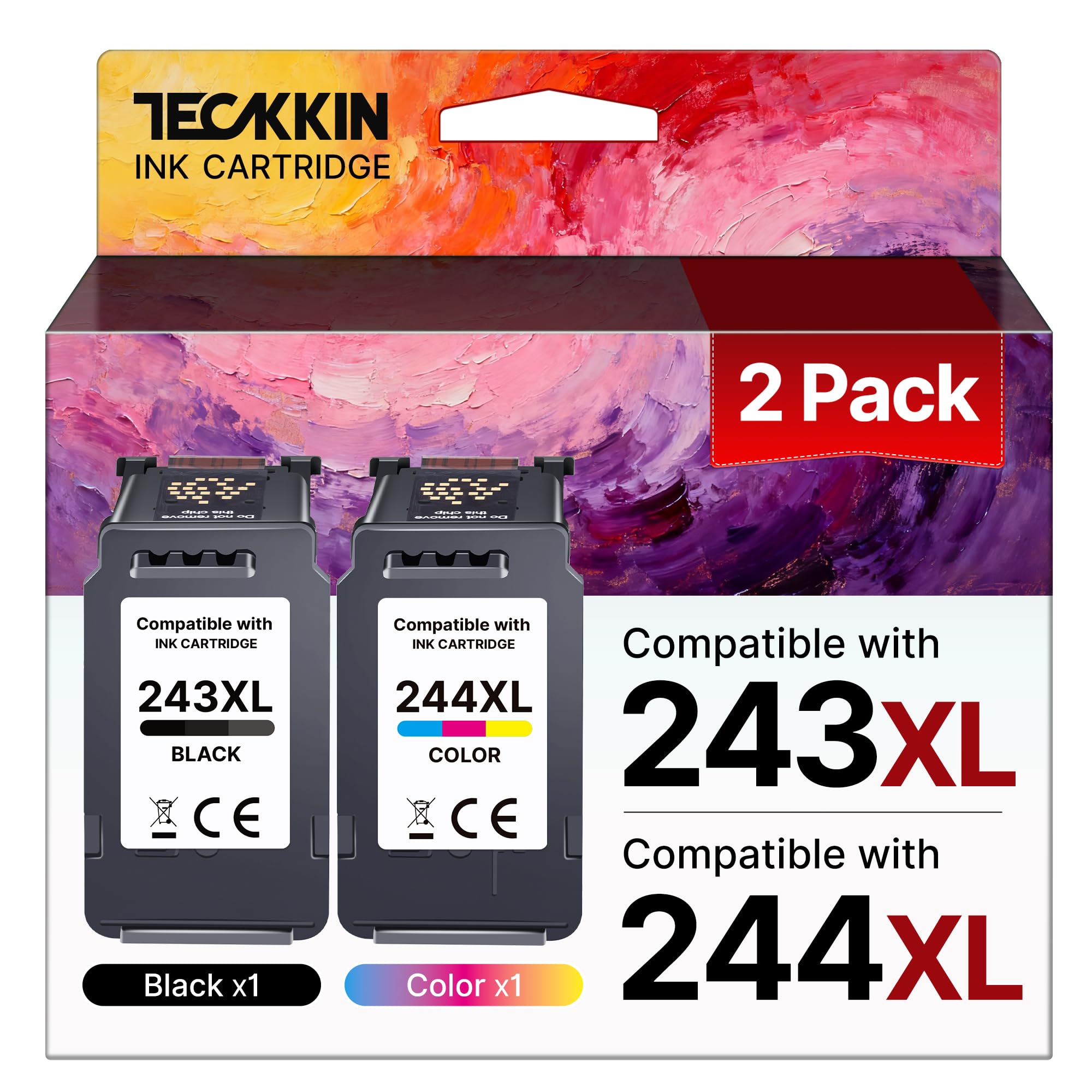 PG-243XL / CL-244XL Ink Value Pack Replacement for 243 and 244 Ink Cartridges Compatible to Pixma TR4520 TR4522 MG2522 MG2520 MX490 MX492 TS3322 TS202 TS302 Printer (1 Black, 1 Tri-Color)