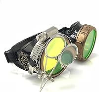 Vista 20 de Lentes estilo victoriano Steampunk con diseño de brújula, lentes de colores y lupa ocular A.Azul