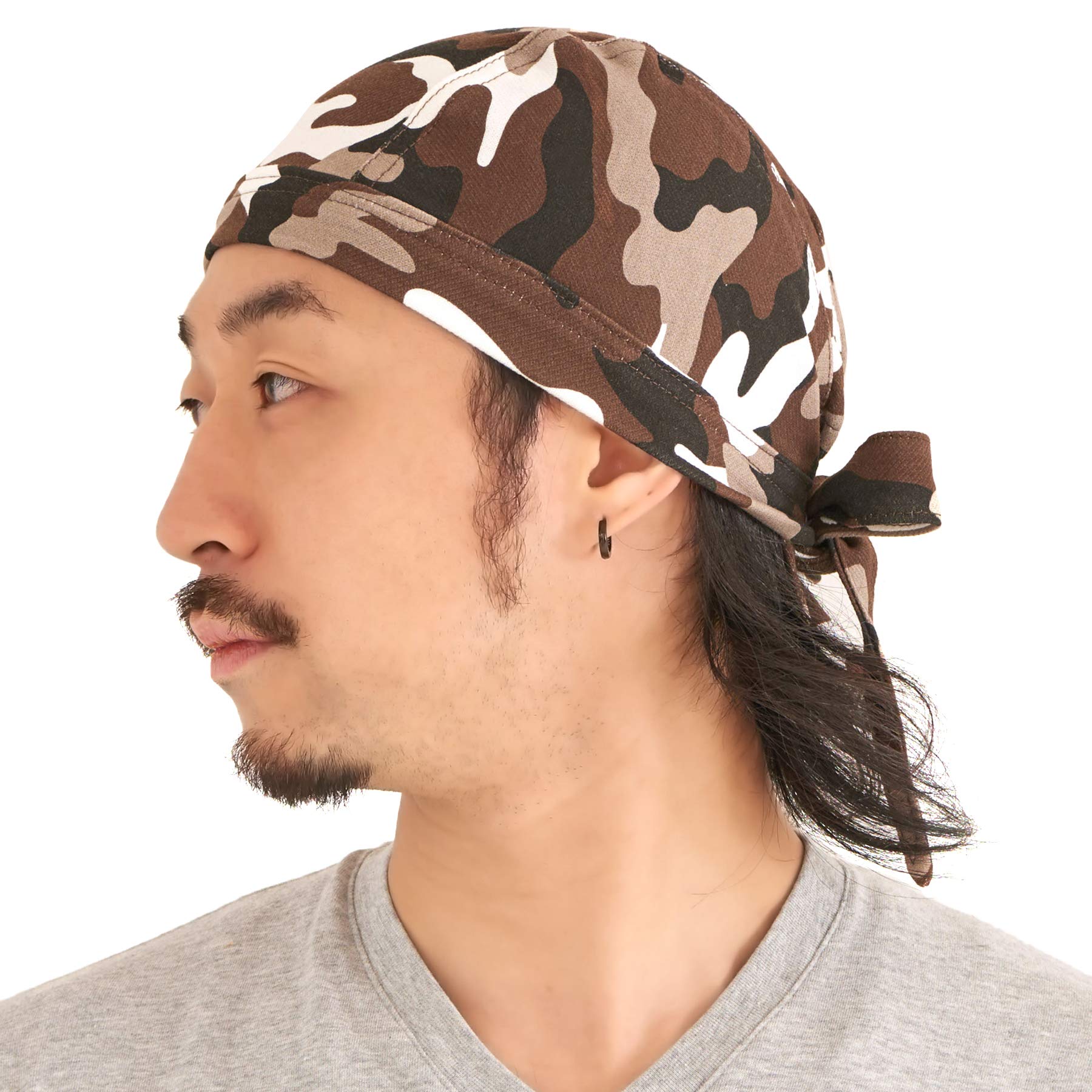 Charm Men's Brown Wo Bandana Skull Cap - Welding Chef Hat Pirate Head Skull Scarf Durag Camoflage Paintball Military Army Accessories