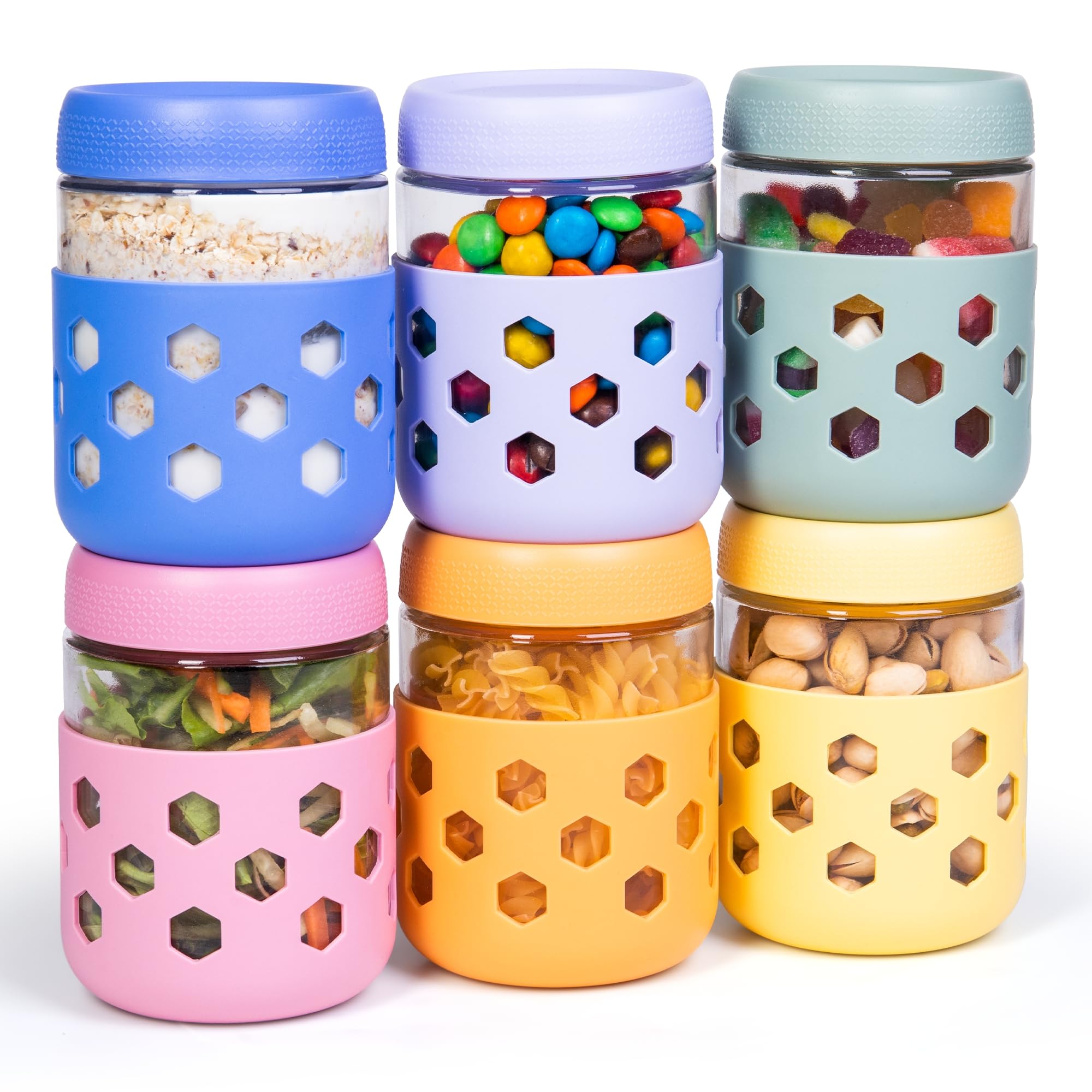 Gemice 6-Pack Overnight Oats Jars with Silicone Sleeves