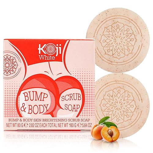 Koji White Jabón exfoliante corporal Kojic Acid Bump Eraser para exfoliación de glúteos, codos, axilas con glutatión, coenzima Q10, aclaramiento de