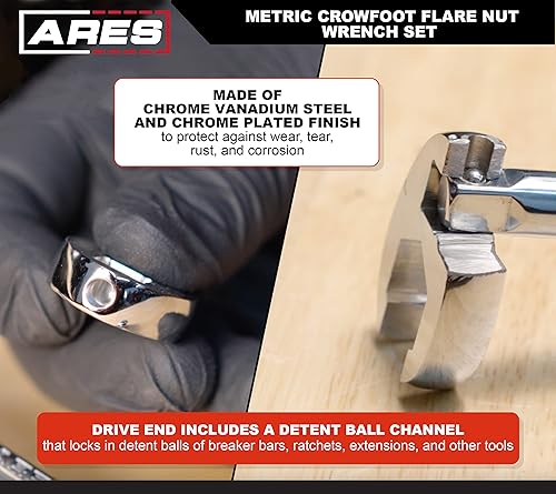 Miniatura 3 de ARES 33011 - Juego de 8 llaves SAE Flare Nut Crowfoot - Llaves de pata de gallo de 38 pulgadas de 38 pulgadas de 38 pulgadas a 78 pulgadas - Incluye