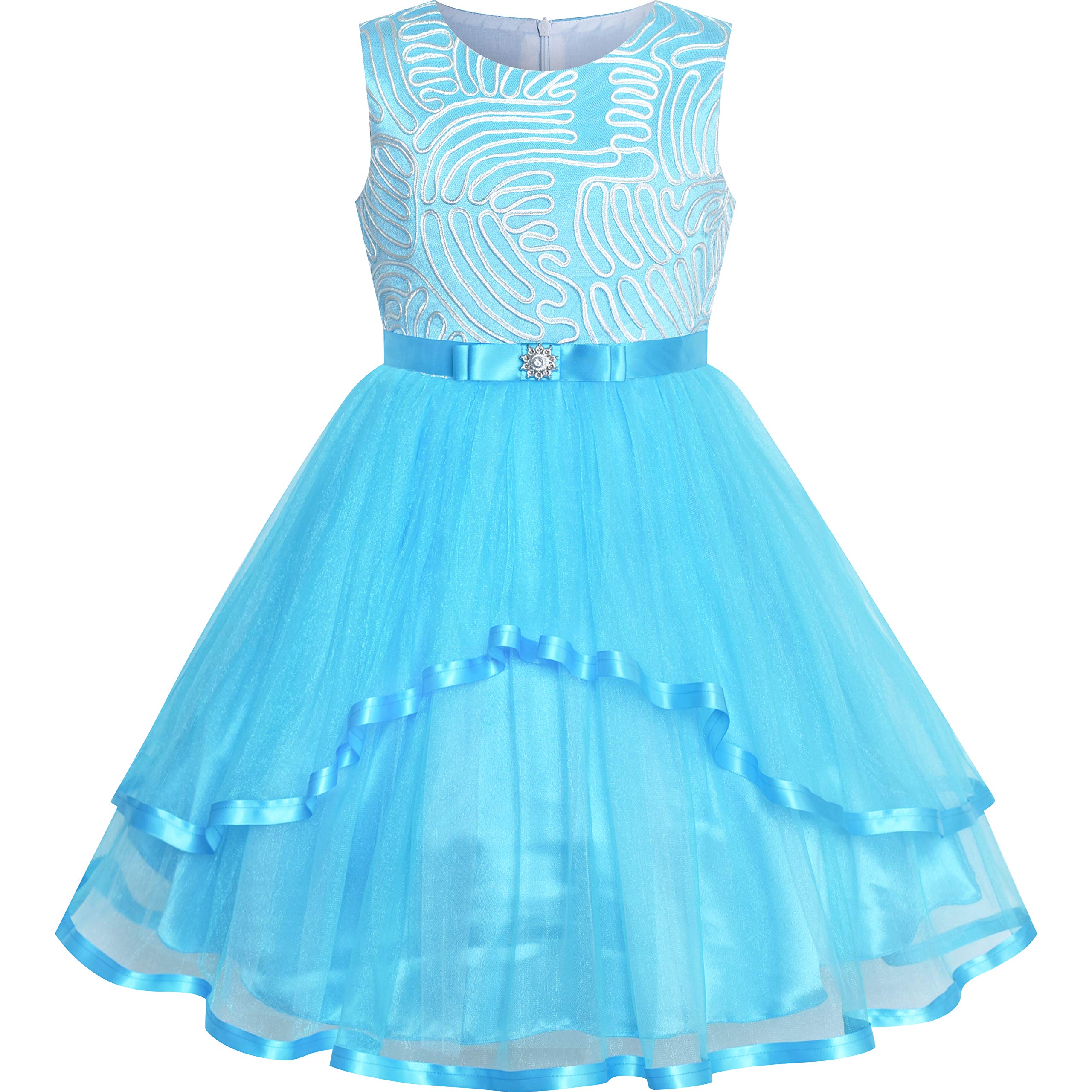 Sunny Fashion Vestido para niña Flor Azul Ceñido Boda Fiesta Dama de Honor 4-12 años