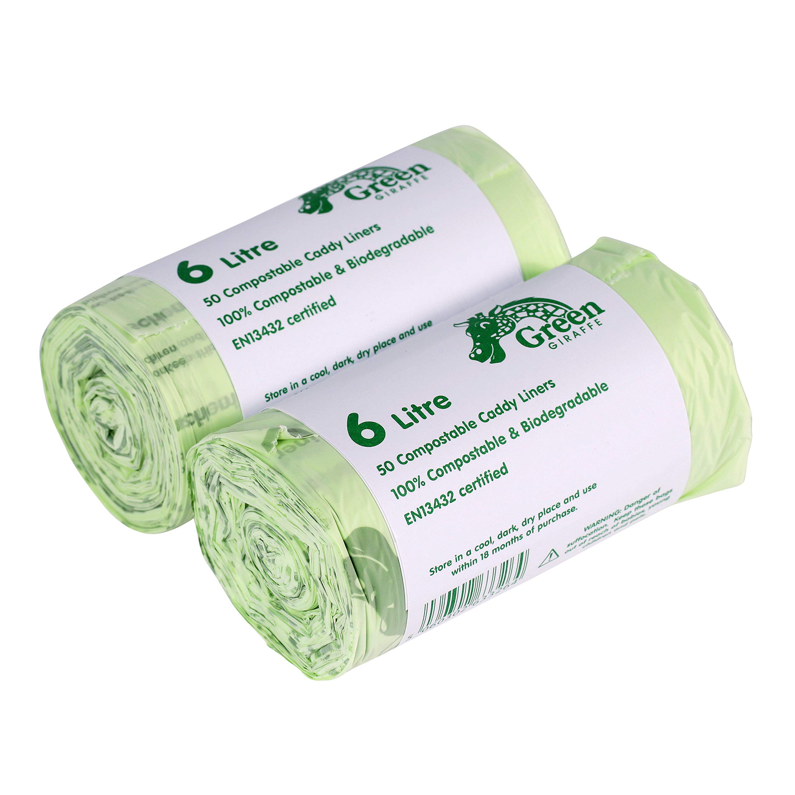 All-Green Green Giraffe 6L Compostable Kitchen Caddy Liners - Food Waste Bin Liners - 2 Rolls - 100 Bags