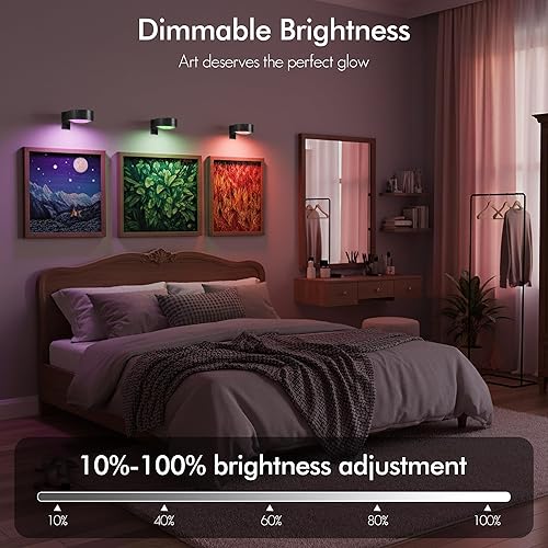 Miniatura 30 de Paquete de 3 luces de imagen para pared, luz LED recargable de pintura con control remoto regulable y temporizador, 3 modos de iluminación