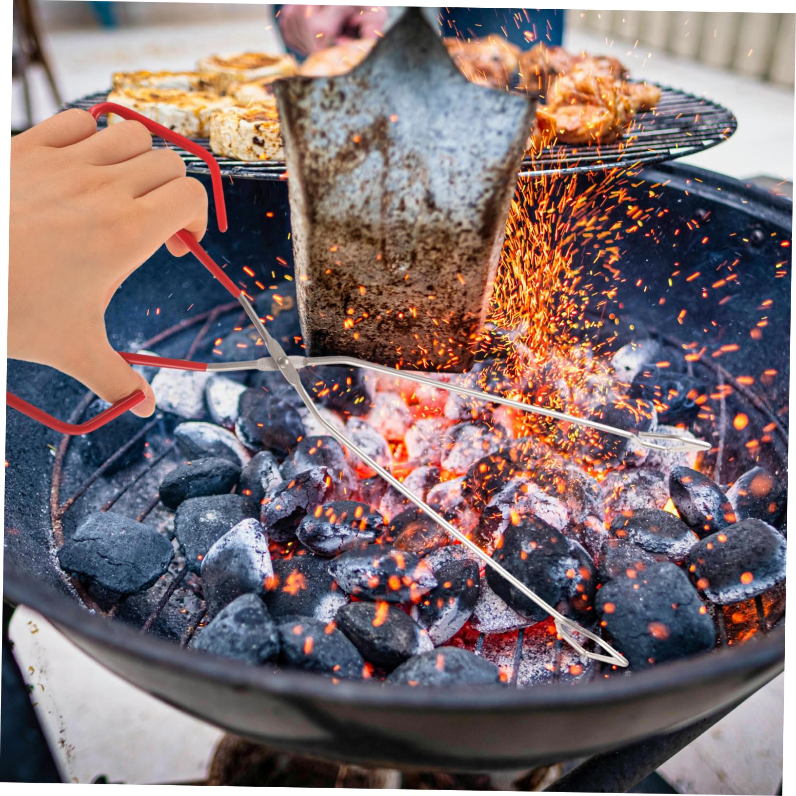 HEMOTON 5 Piezas Pinzas De Extendidas Accesorio Garra Madera Largo Pozo De Para Acampar Carbón Cocinando Pequeño Cámping Fosa Parrilla Interrogatorio Intenso Acero Inoxidable