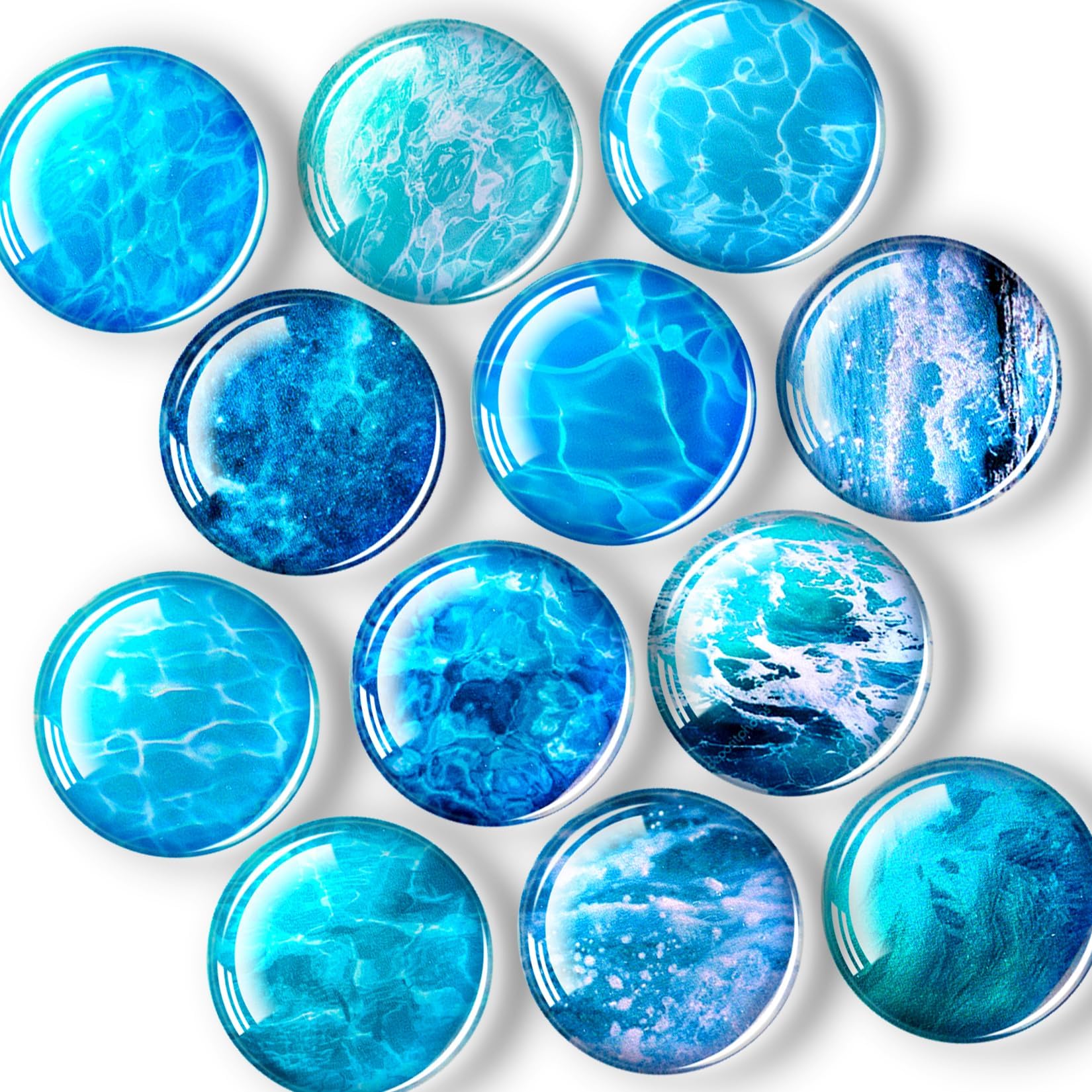 Photo 1 of FINDMAG 12 Pack Round Glass Refrigerator Magnets, Ocean Color