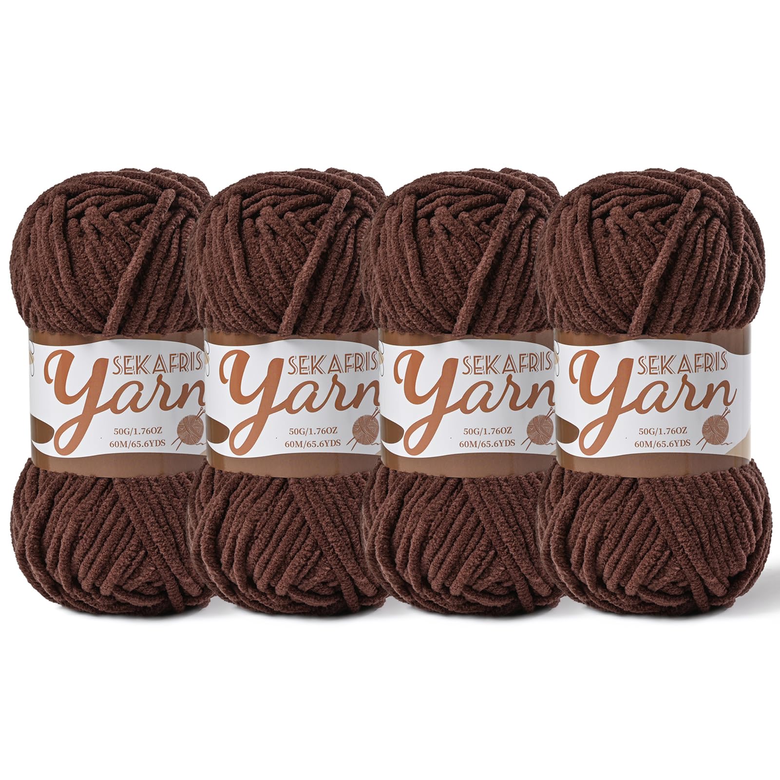 Chenille Yarn for Crocheting Crochet Dark Coffee Yarn 4 Pack