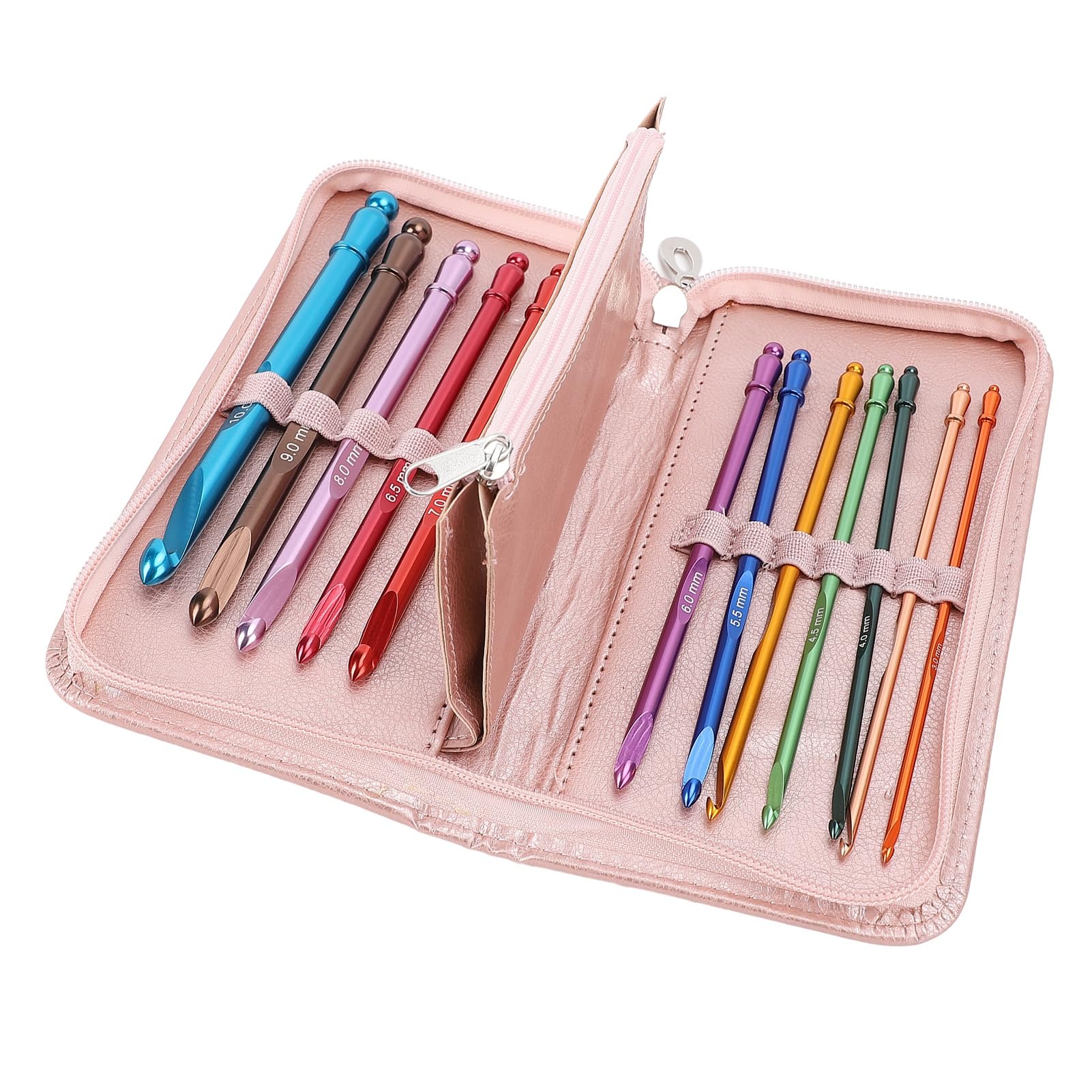 GOWENIC Juego de Ganchillos de Aluminio 12 Piezas |Agujas de Tejer Ergonómicas de 3-10 Mm con Estuche para Profesionales Principiantes