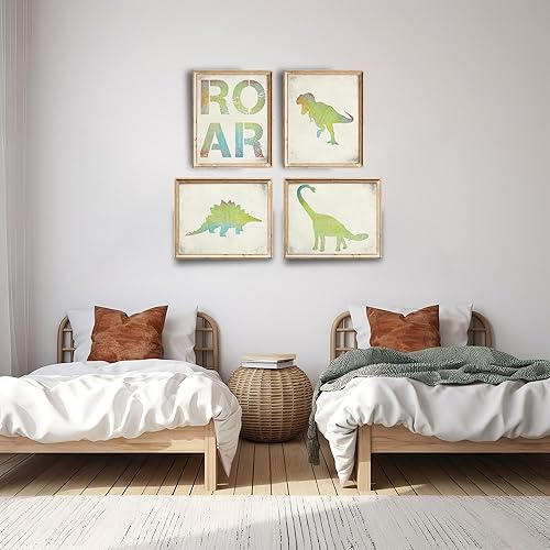 Miniatura 4 de Impresiones artísticas de pared de dinosaurio para dormitorio (juego de 4), sin marco, 8 x 10 segundos, decoración prehistórica divertida y