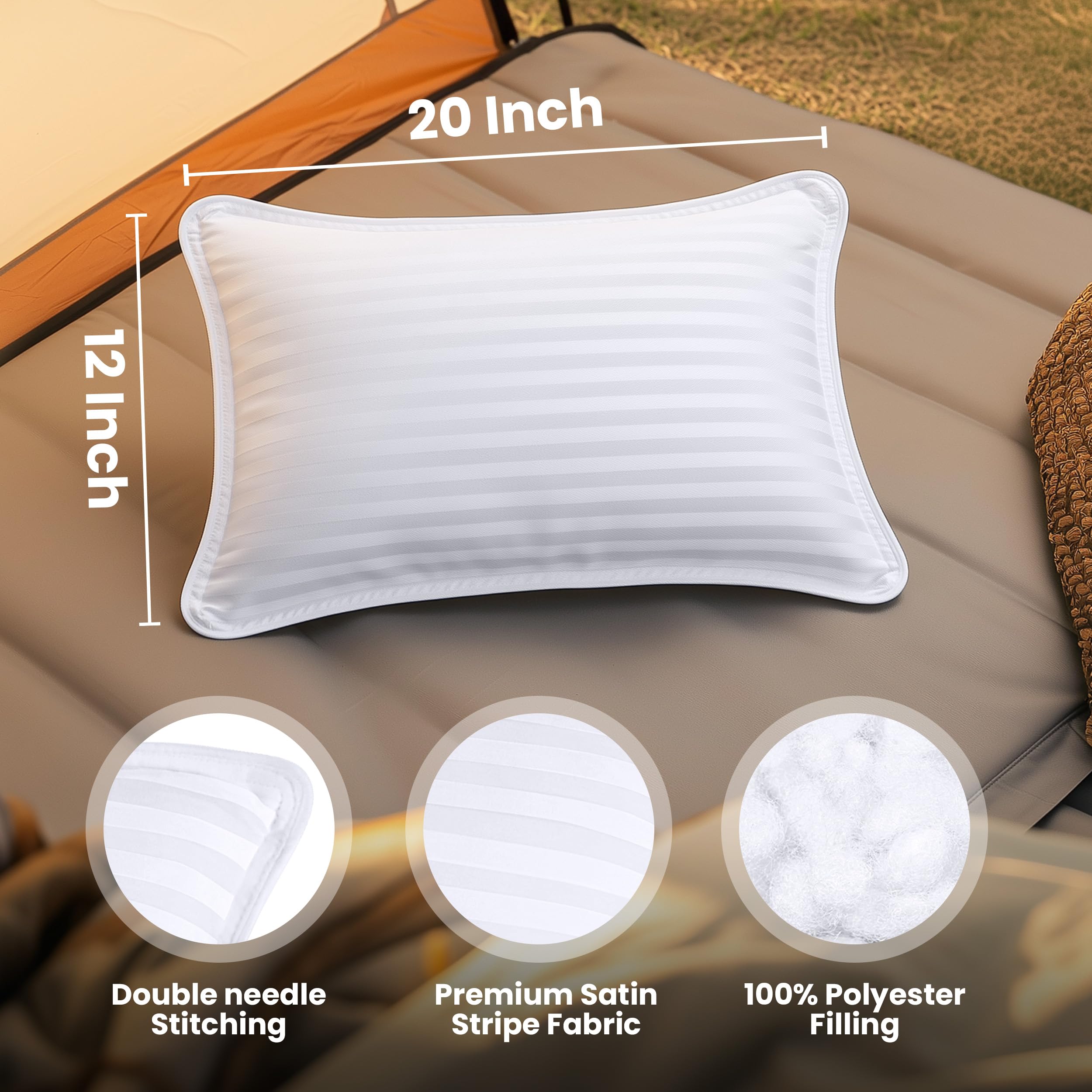 Utopia Bedding Travel Pillow for Airplane, Car and Toddlers (White, 2 Pack), Neck Support for Travelling, Down Alternative Filling, Compact Camping Pillow for Backpacking & Hiking (12x20) (2, 12x20)