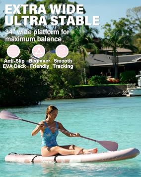 TIGERXBANG Inflatable Stand Up Paddle Board, SUP Board with Seat 11'x34 x6 Wide Paddleboard for Adults & Youth - All Skill Levels