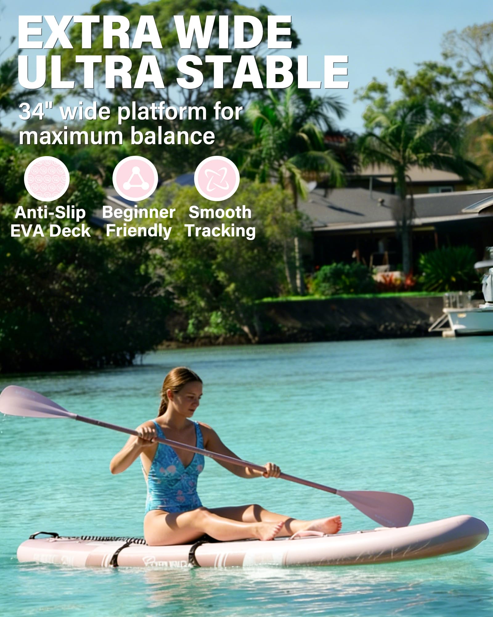 TIGERXBANG Tabla Paddle Surf Hinchable con Asiento, 335x86x15cm Stand Up Paddle Board para Adultos/niños, Kit Completo de Surf ISUP, Rosa