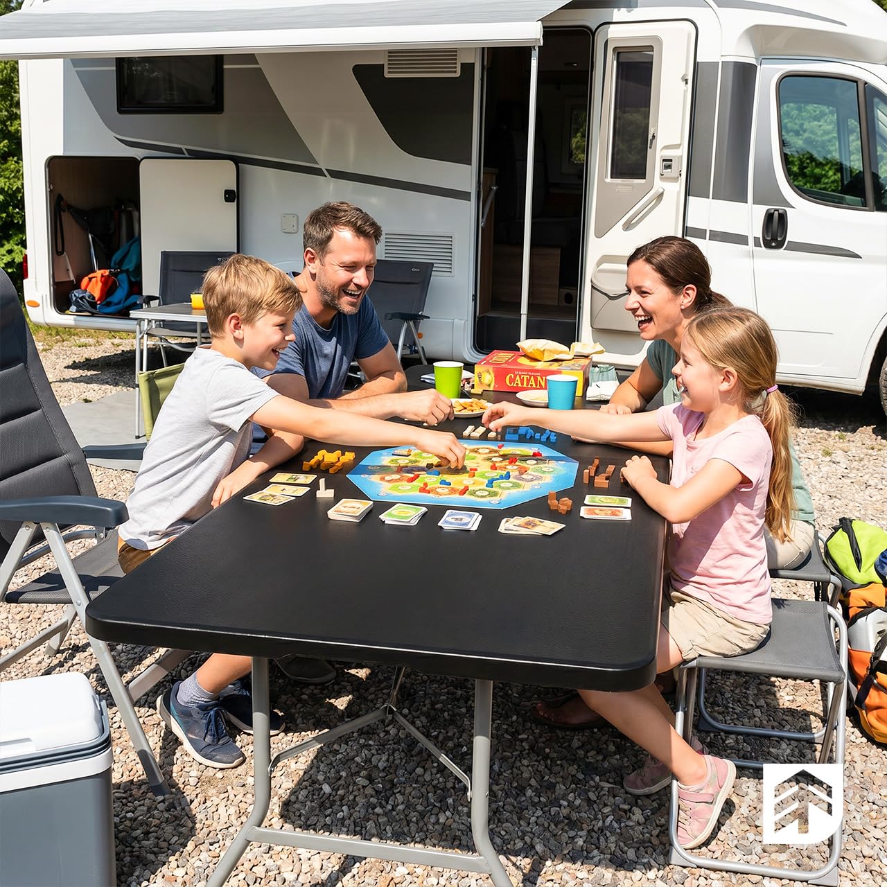 Table de jardin pliante de 180 cm avec plateau en polyéthylène haute densité et structure en acier solide - Pliable, résistante aux intempéries et portable pour jardin, terrasse, camping, fêtes