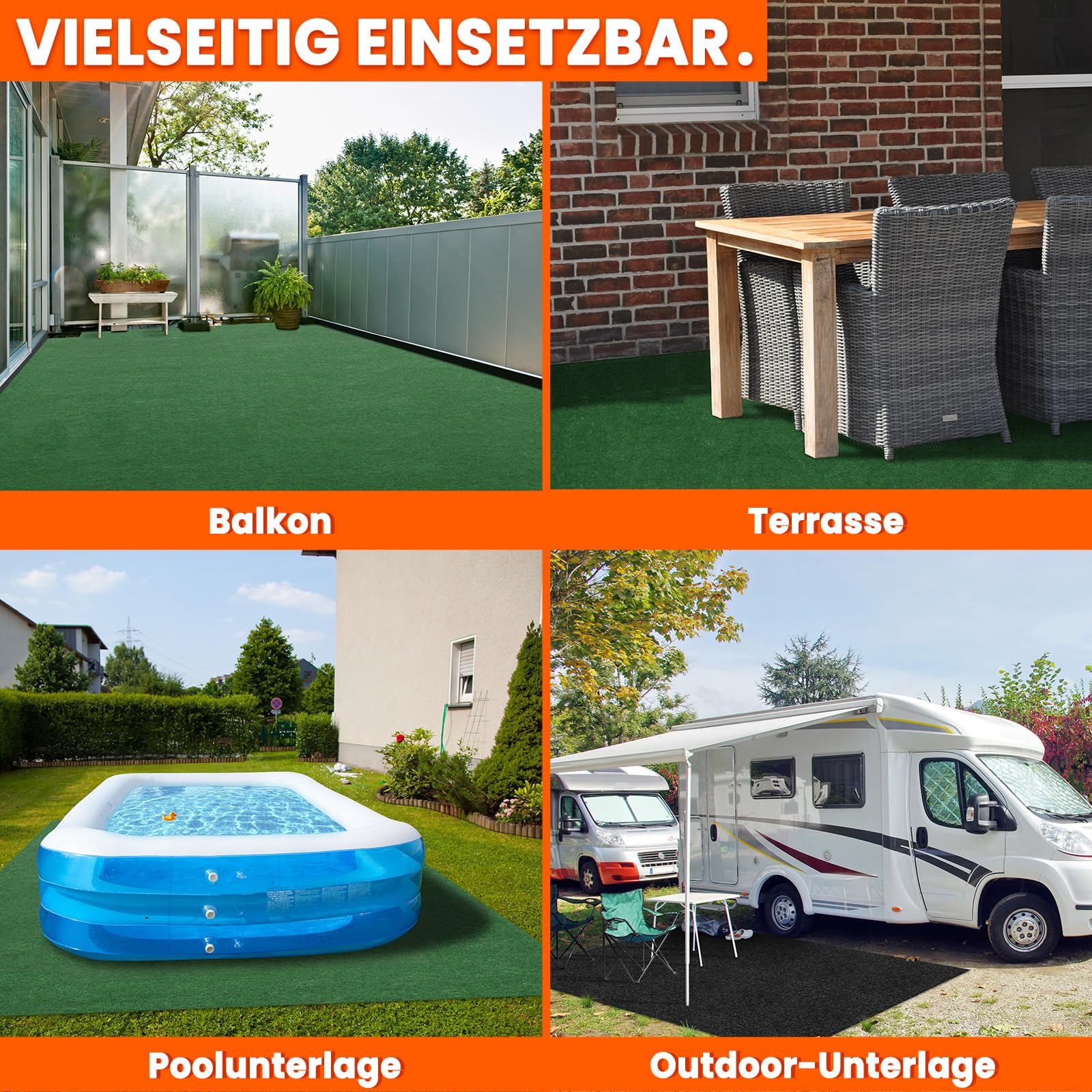 Midori Rasenteppich | Balkonteppich 133 x 500 cm in Grün | Robuster & witterungsbeständiger Kunstrasen-Teppich mit Drainage-Noppen für Balkon Terrasse Outdoor