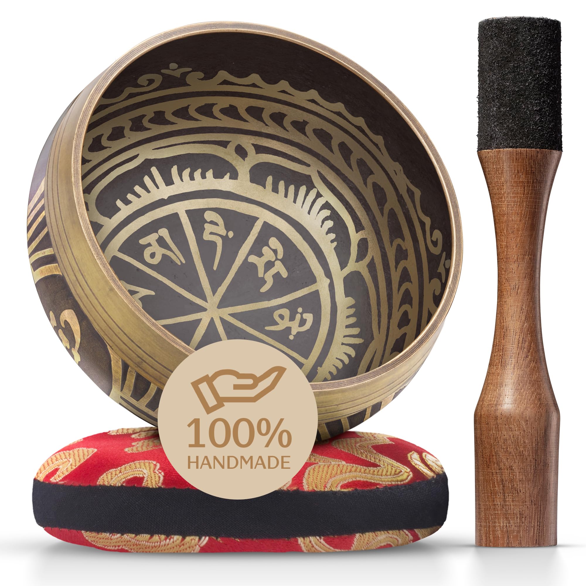 Handmade Tibetan Etched Singing Bowl Set – Sound Bowl & Meditation Bowl with Cushion, Mallet & Guide – Spiritual Healing Products – Meditation Sound Bath Kit – Portable Sound Therapy Tool