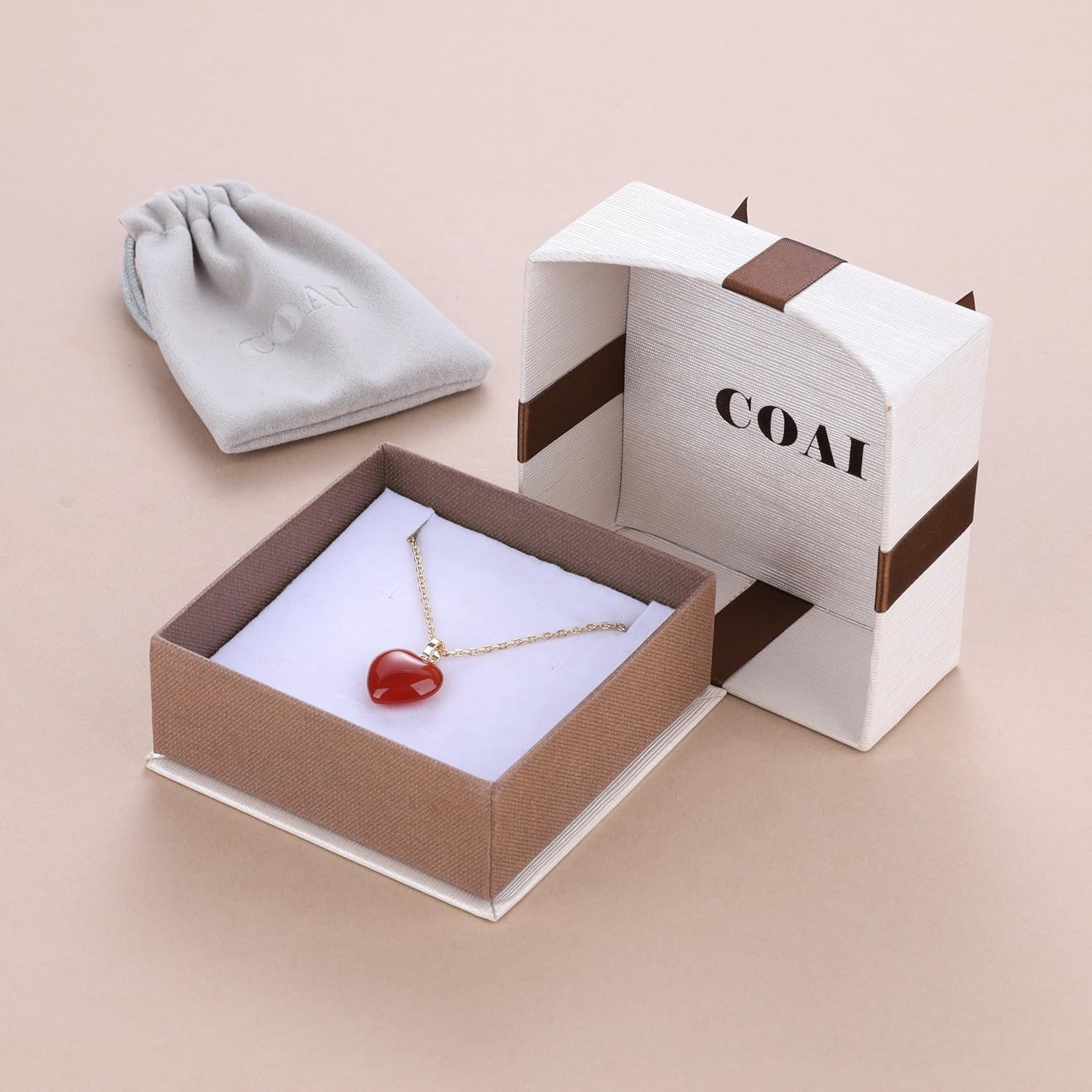 COAI Carnelian Necklace for Women, 18K Gold Plated Stainless Steel Chain Red Heart Necklace for Women - Image 6