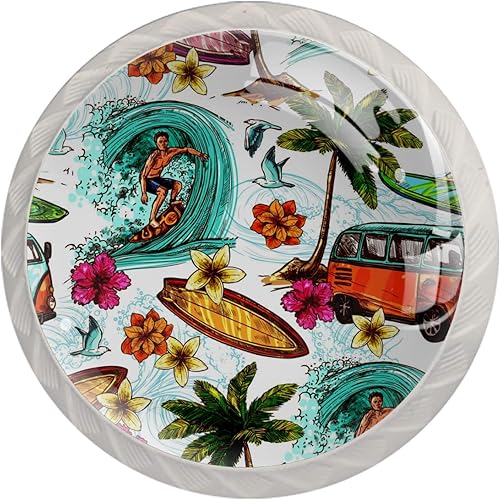 Perillas redondas decorativas para armario de cocina, cajones de armario, cómoda, 4 unidades, patrón de surf