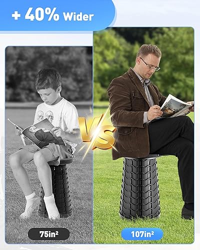 Miniatura 5 de Taburete plegable de altura ajustable mejorada, capacidad de carga de 440 libras, asiento plegable portátil de 20.3 pulgadas para campamento,