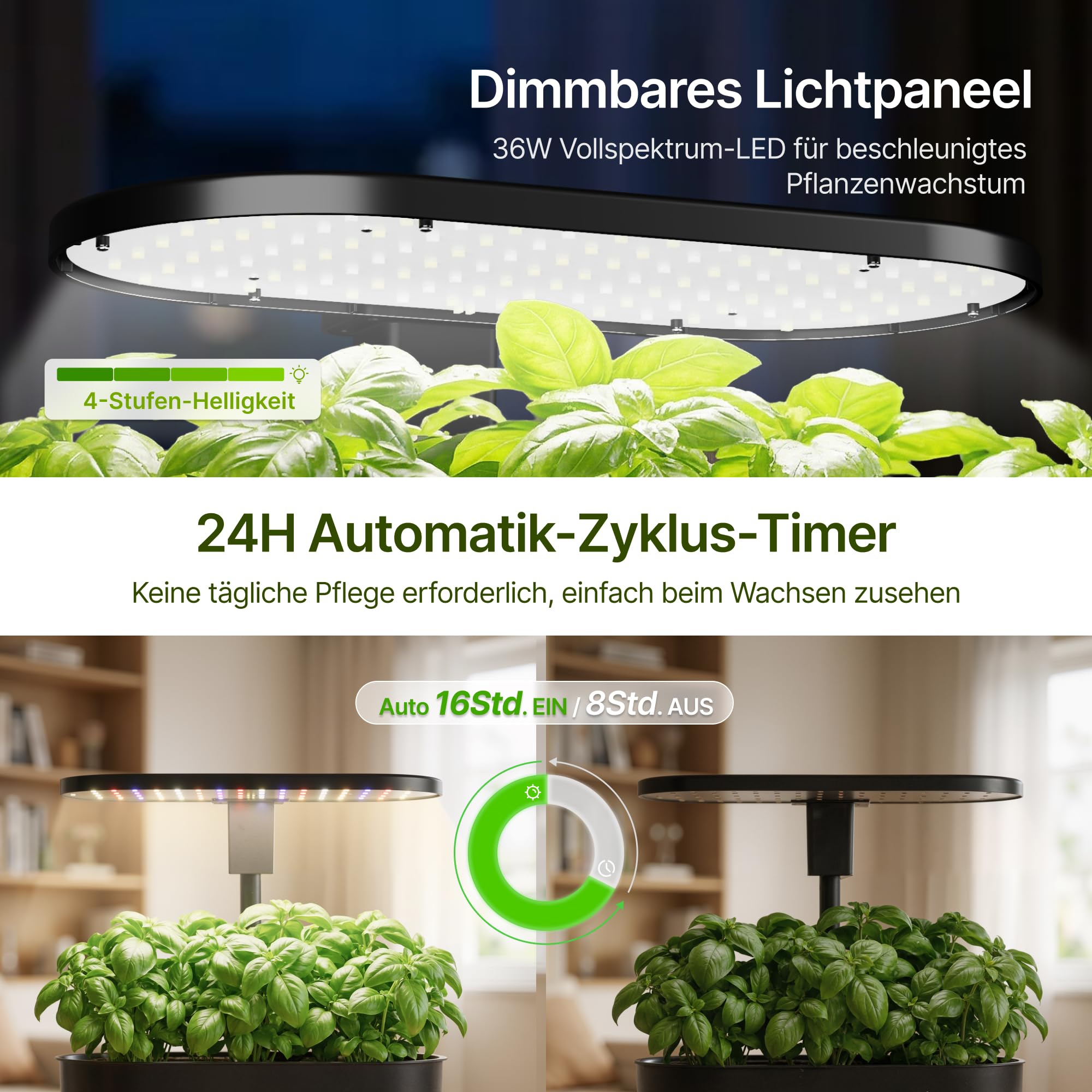 SUNCOZE Abnehmbarer Hydroponisches Anzuchtsystem mit 12 Hülsen, Schwarz | Indoor Kräutergarten mit 36W LED Pflanzenlampe, 5L Wassertank, Höhenverstellbar bis 550 mm, Hydroponik System mit Timer