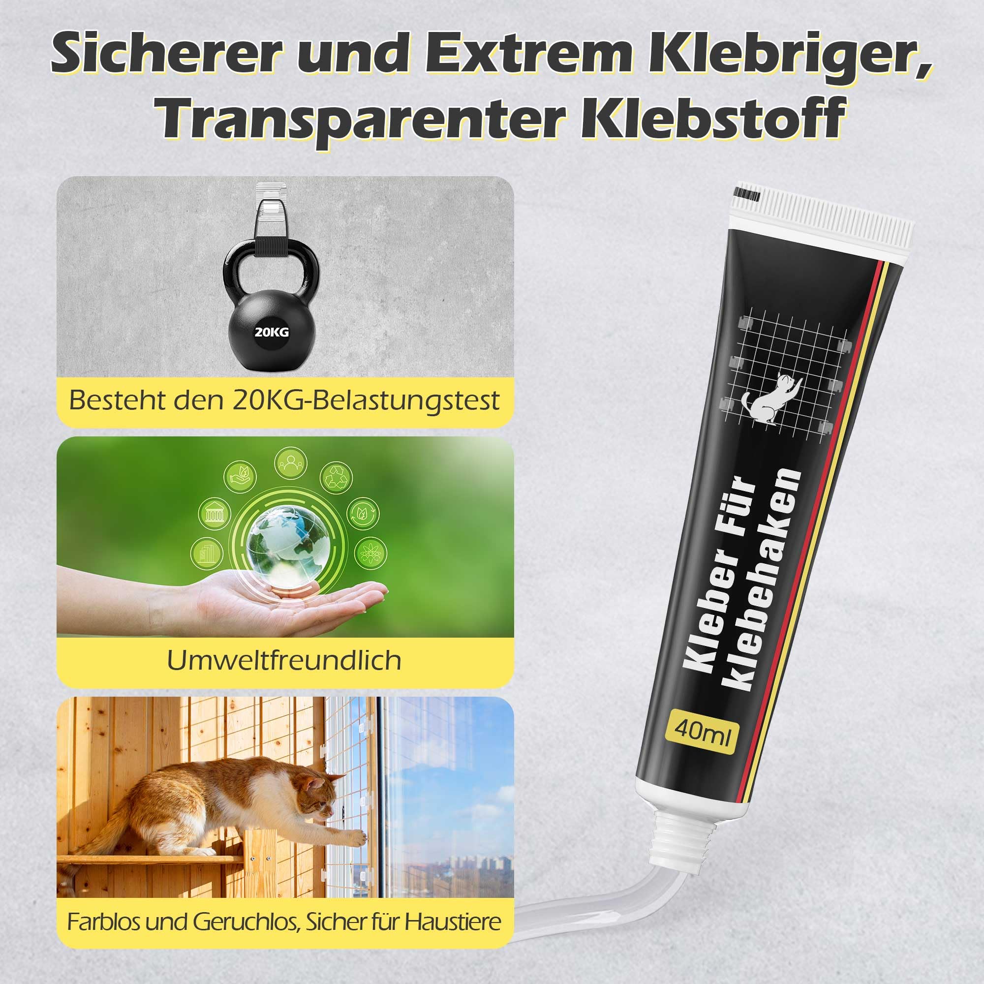 Enhon 50 Piezas Ganchos Adhesivos para Red Gatos con 2 Adhesivo Extrafuerte 40 ml, Gancho Red Gatos Ventanas sin Taladro, Impermeable PC, Resistente a los Rayos UV Ideales para Terraza Redes de Balcón