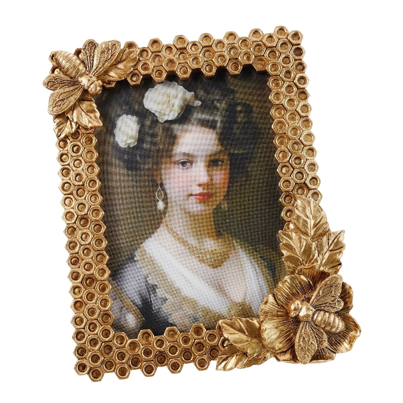 carotoe Antique Ornate Honeycomb Resin Photo Frame with Bees & Florals Accent for Wall Hanging or Desktop Display Home Decors Honeycomb Photo Frame