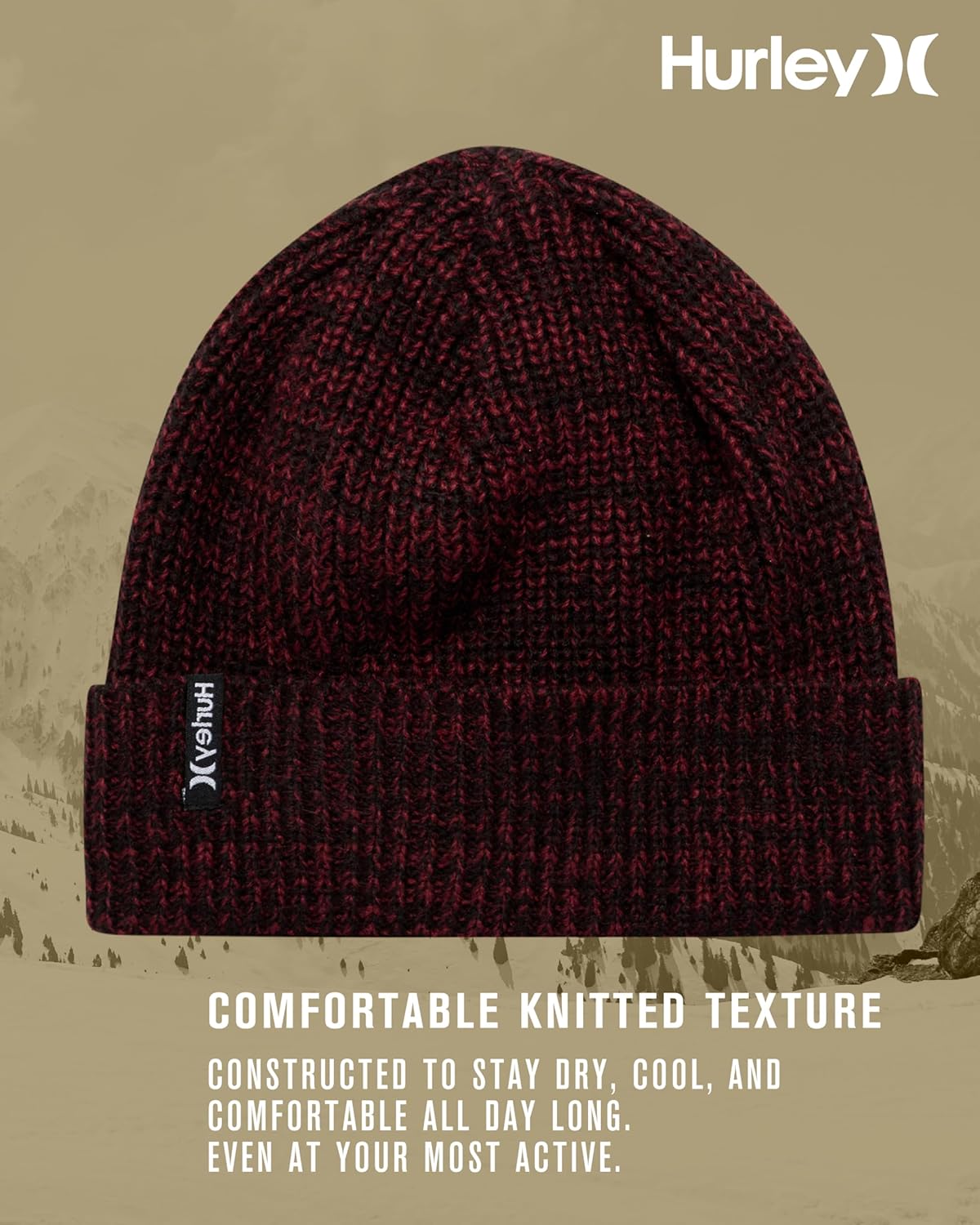 Hurley Men's Cuffed Beanie - Classic Midweight Loose Knitted Winter Hat for Men - Image 3